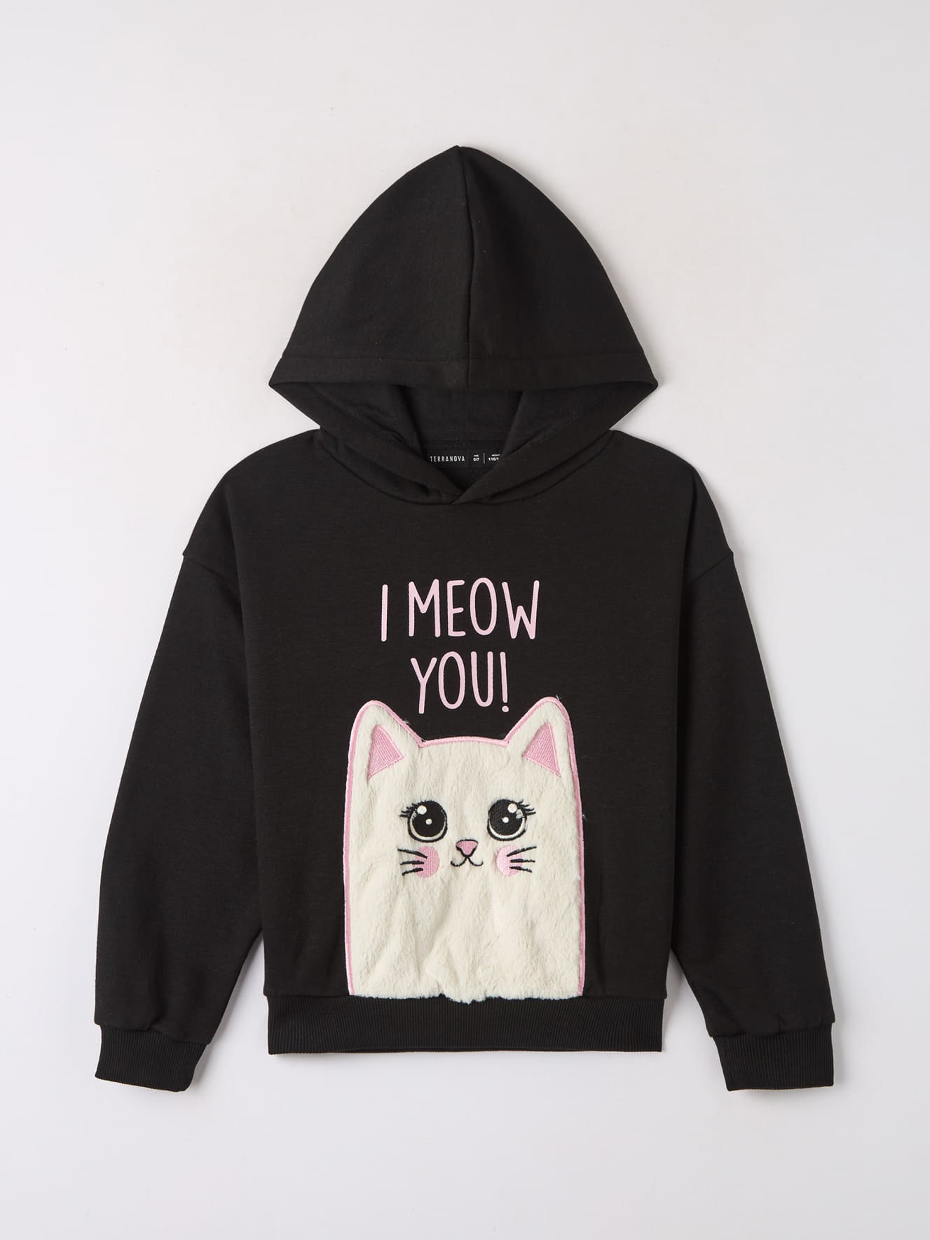 Hoodie with cat hair effect applique. black Terranova
