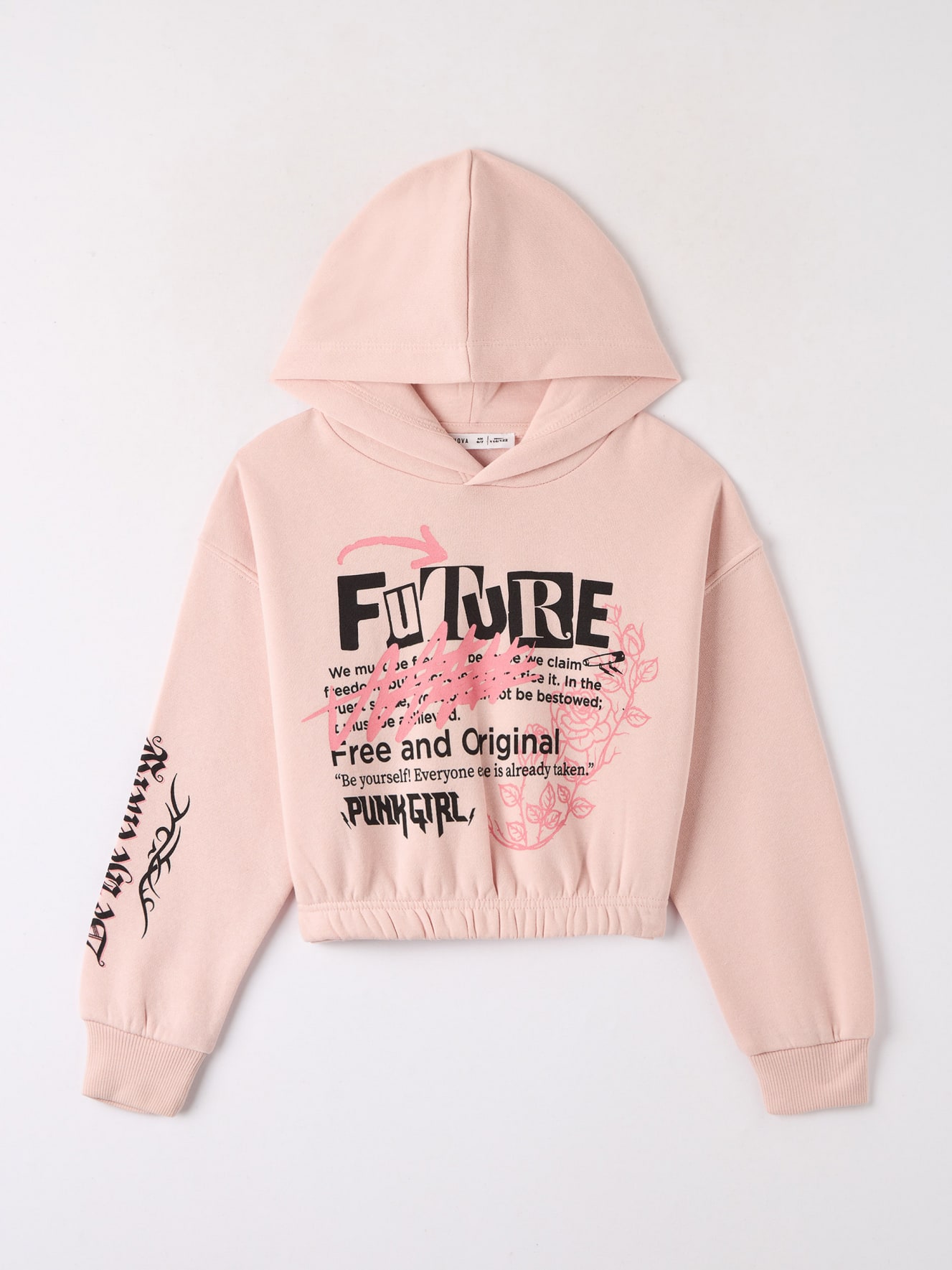 Pink powder Cropped hoodie with punk prints Buy Online Terranova
