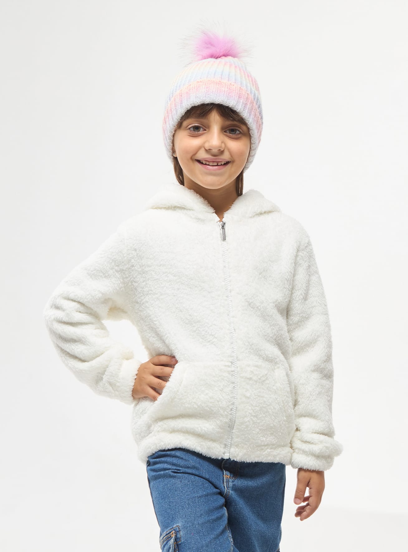 White wool Zipped sherpa hoodie Buy Online Terranova