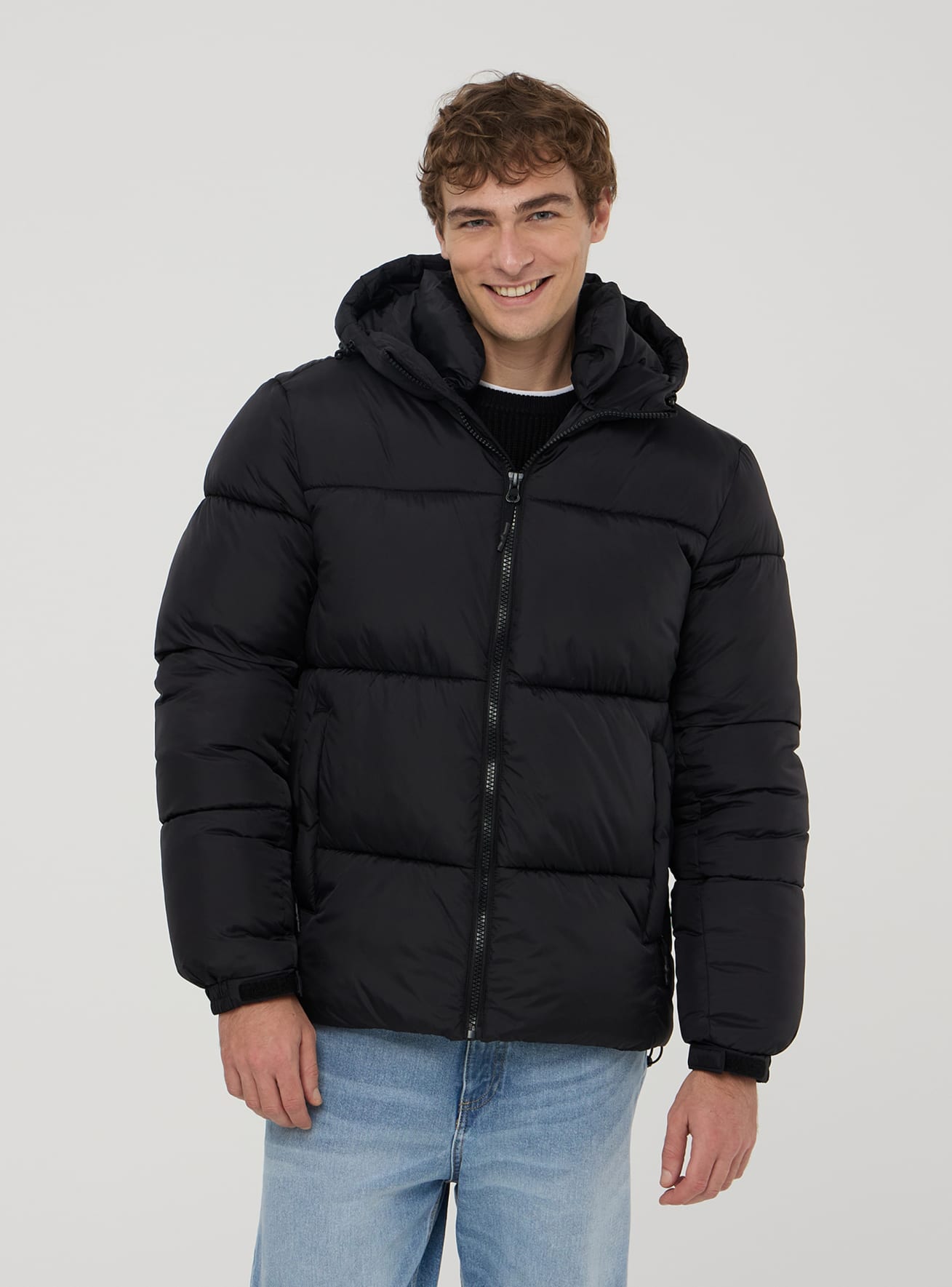 Black Padded jacket with hood Buy Online Terranova