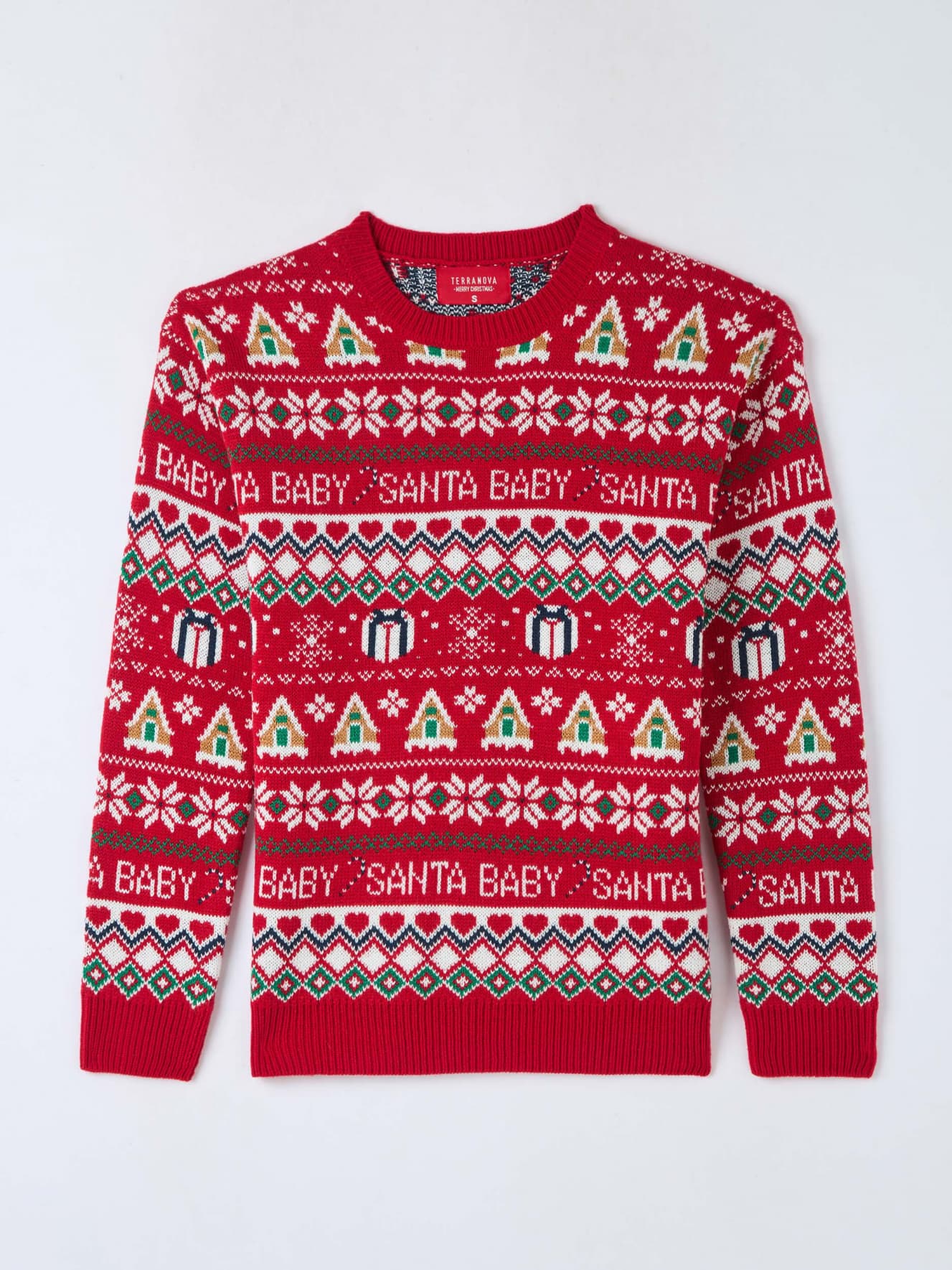 Maglione jacquard natalizio rosso Terranova