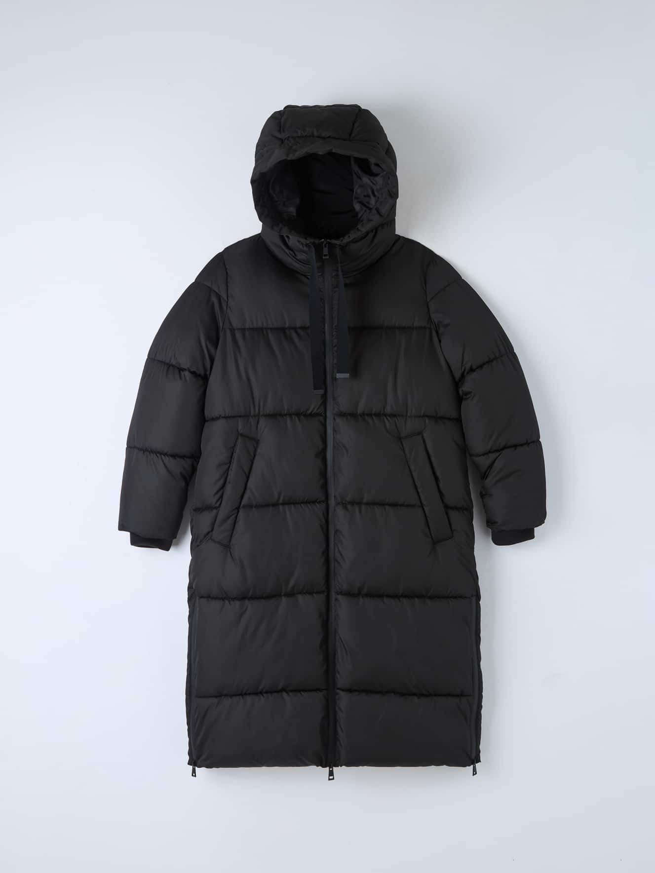 Black Long quilted puffer jacket Buy Online Terranova