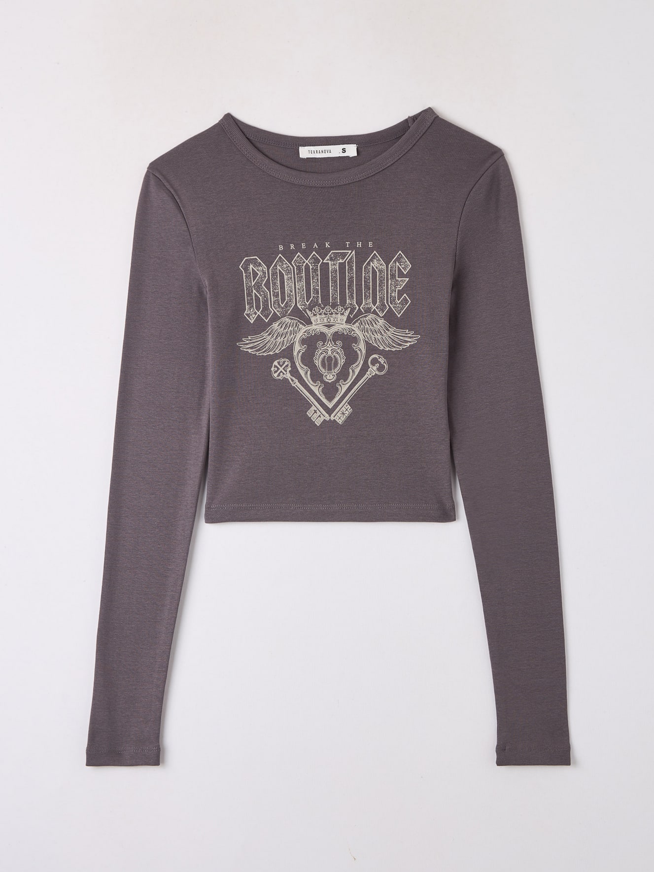 T-shirt crop girocollo con stampa gotica