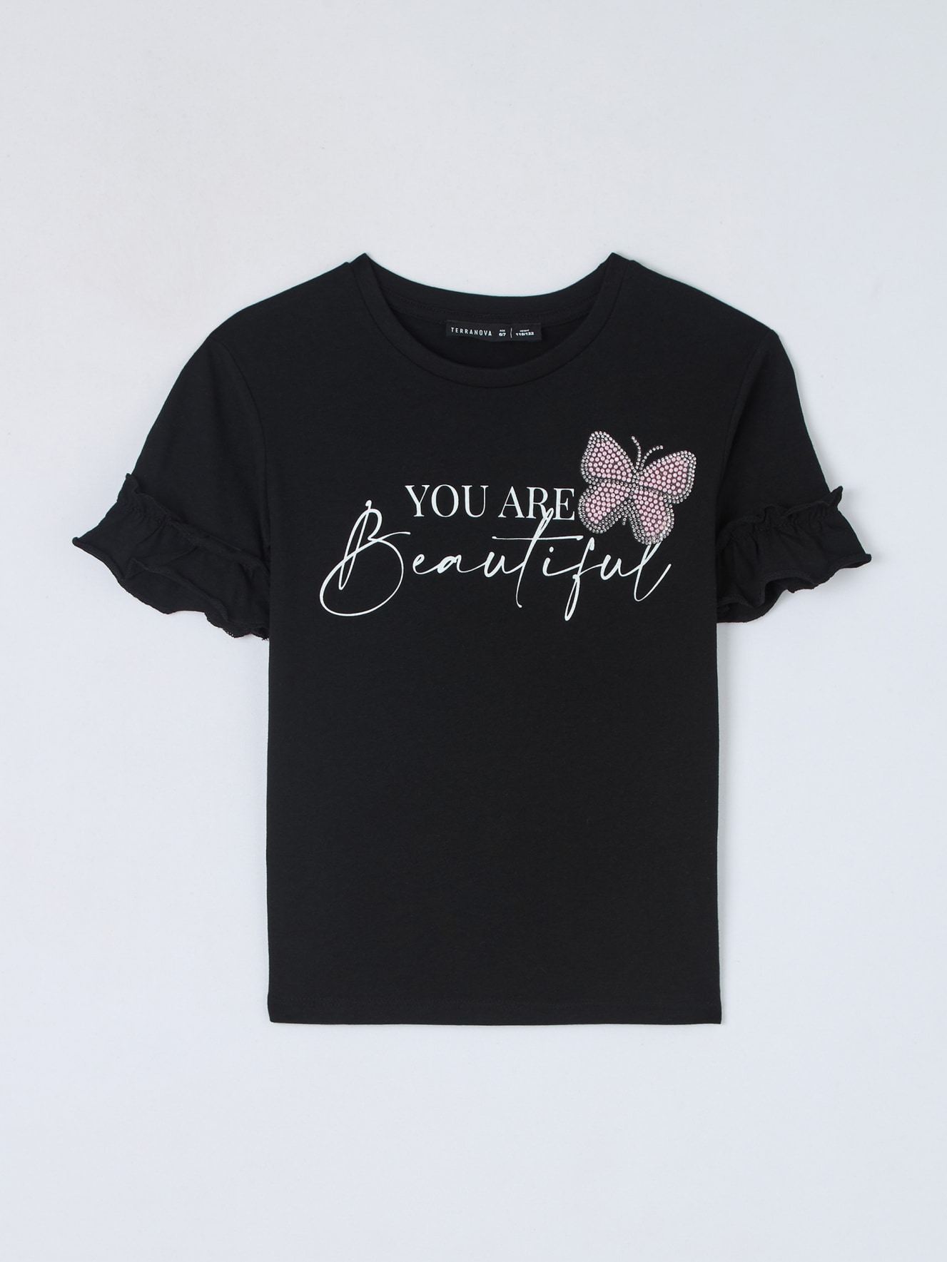 T-shirt scritta e patch strass