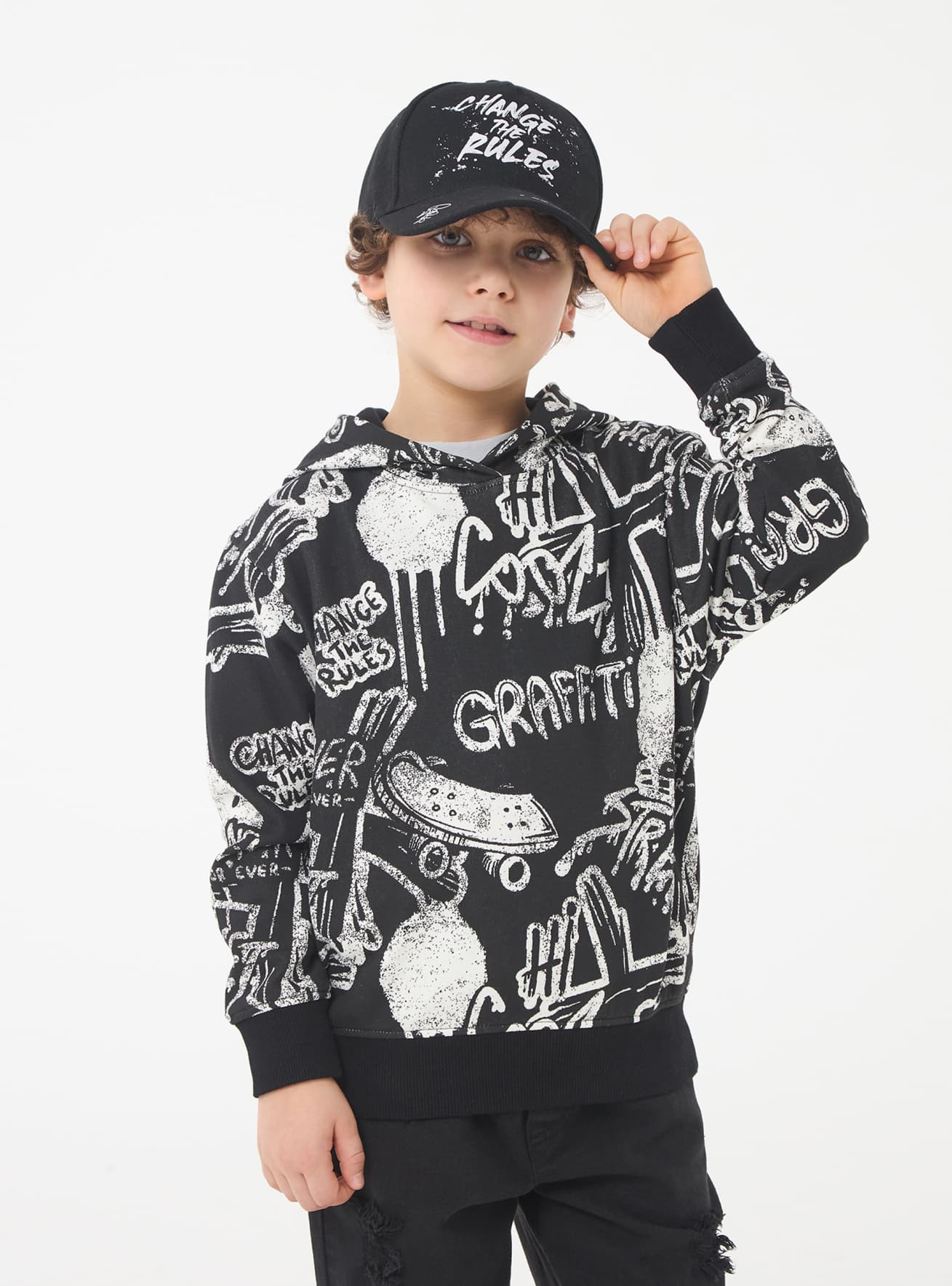 Felpa con cappuccio stampa graffiti Var nero Acquista Online Terranova