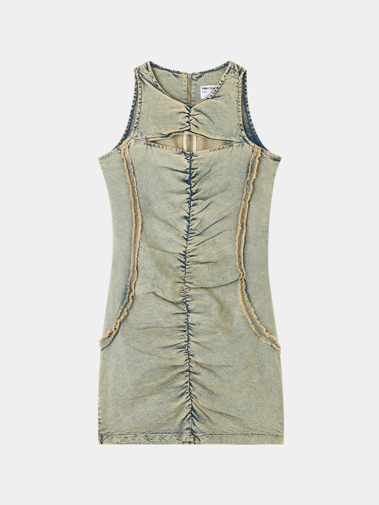 Vestito di jeans aderente con arricciature e oblò TRNPOPLAB
