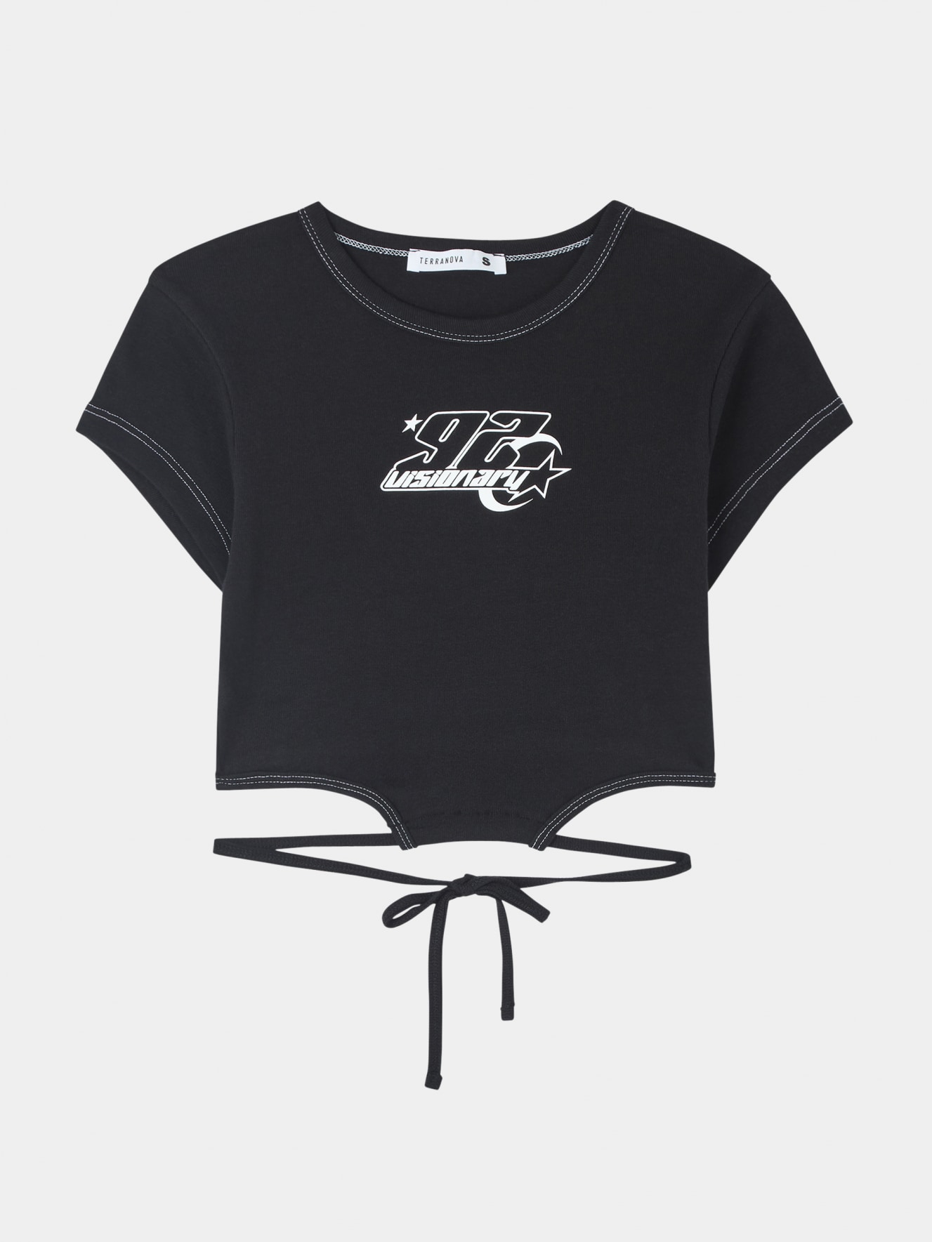 T-shirt crop con stampa e lacci sul retro
