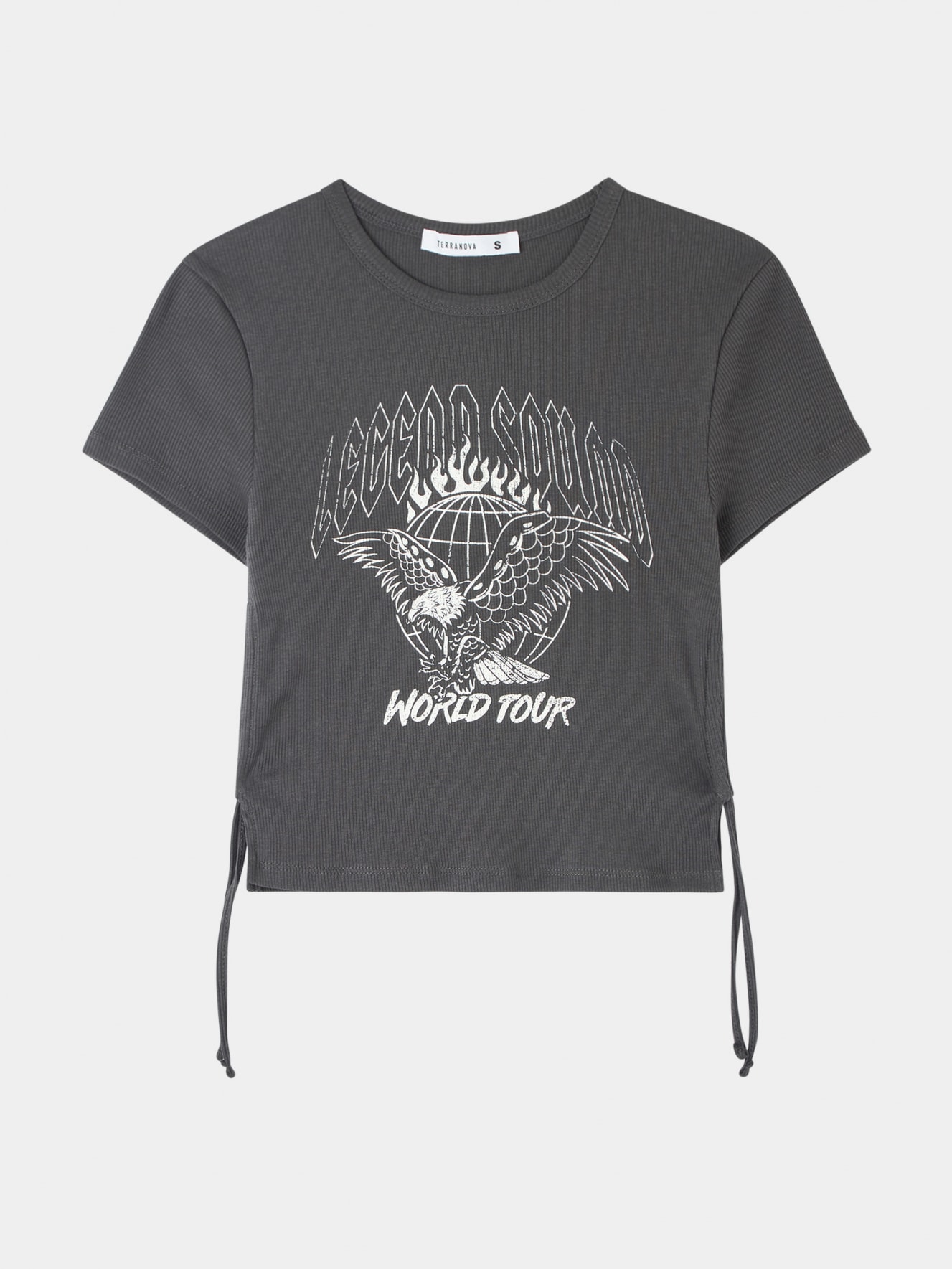 T-shirt crop stampa rock con lacci laterali