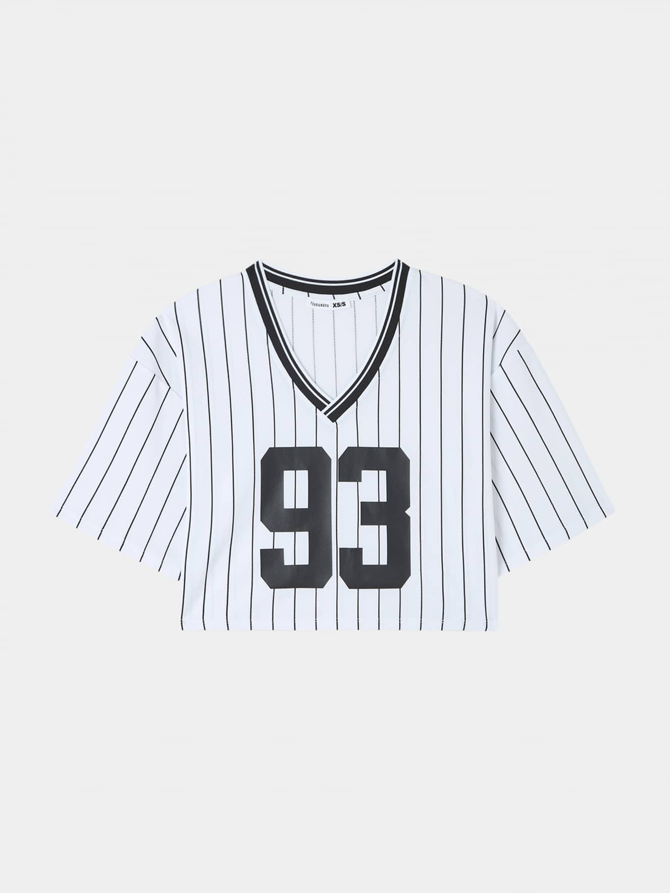 T-shirt crop a righe e stampa college