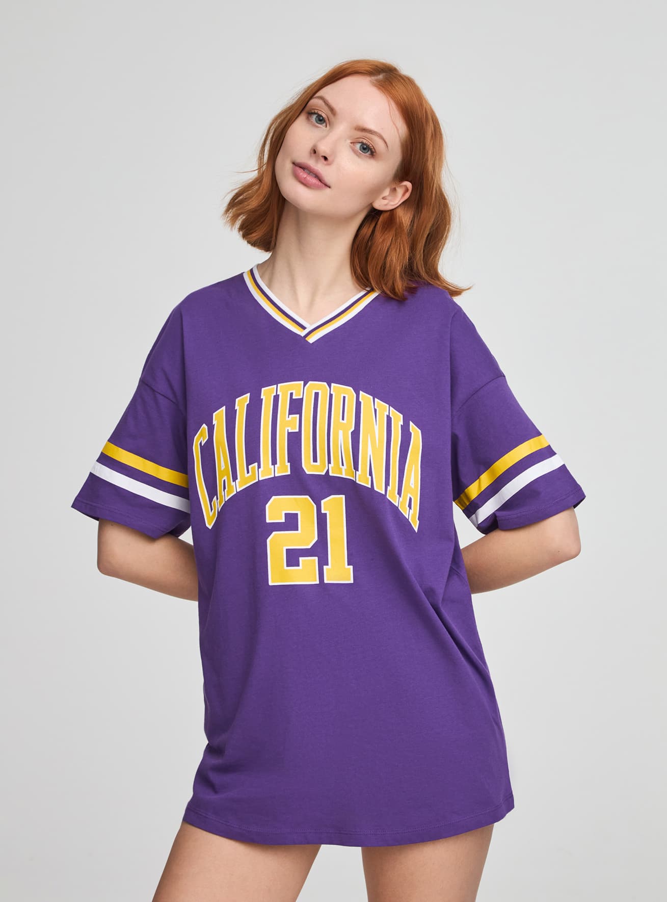 T shirt oversize stampa college Viola Acquista Online Terranova