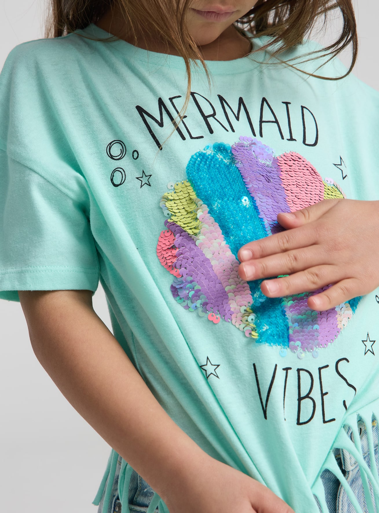 T-shirt frange stampa conchiglia