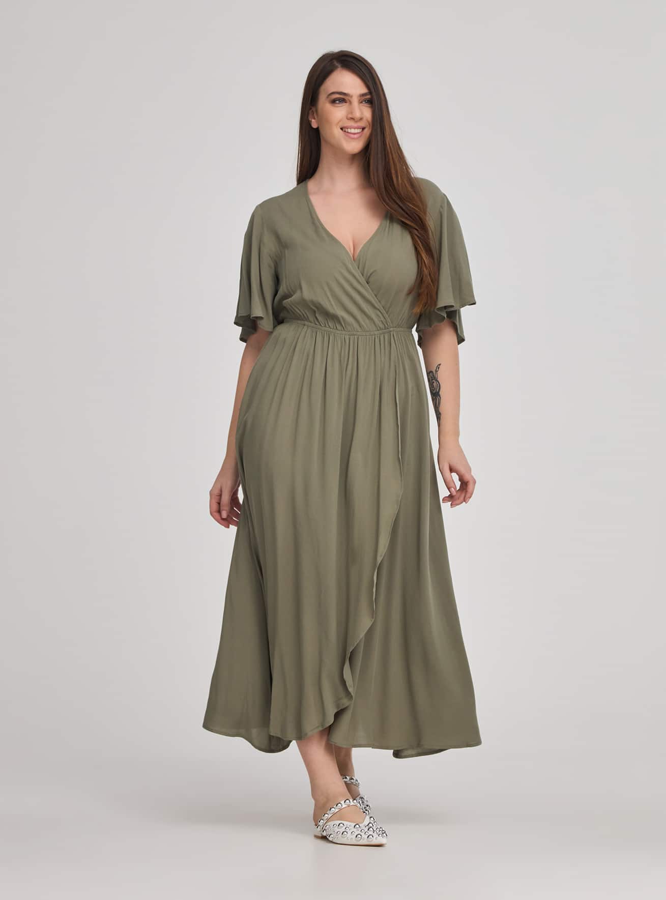 Abito lungo incrociato Verde militare Acquista Online Terranova