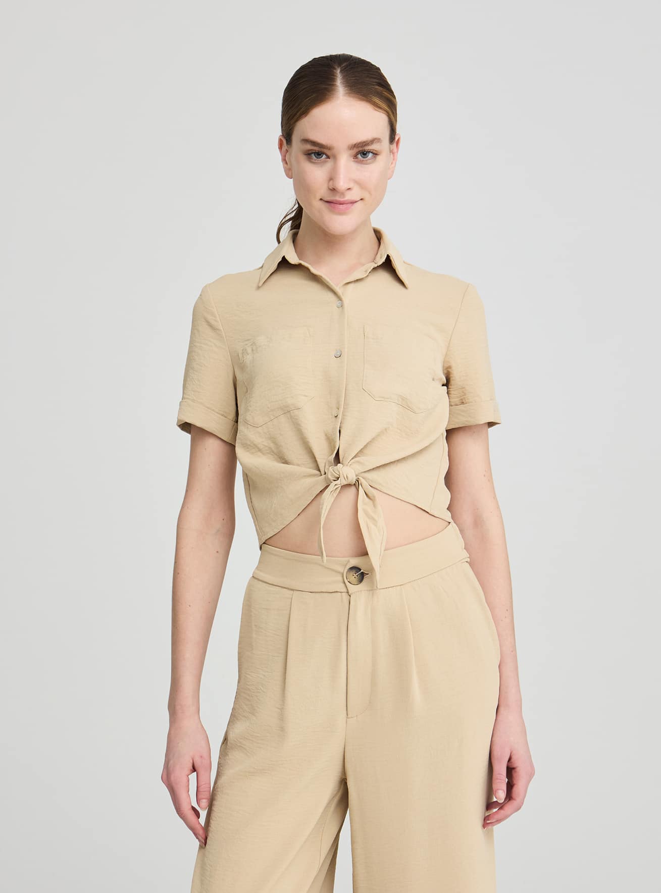 Camicia con nodo Beige Acquista Online Terranova