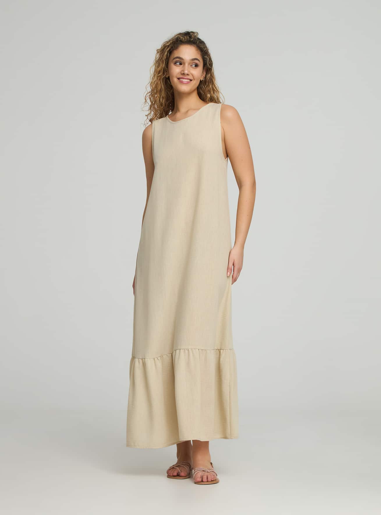 Abito lungo smanicato Beige Acquista Online Terranova