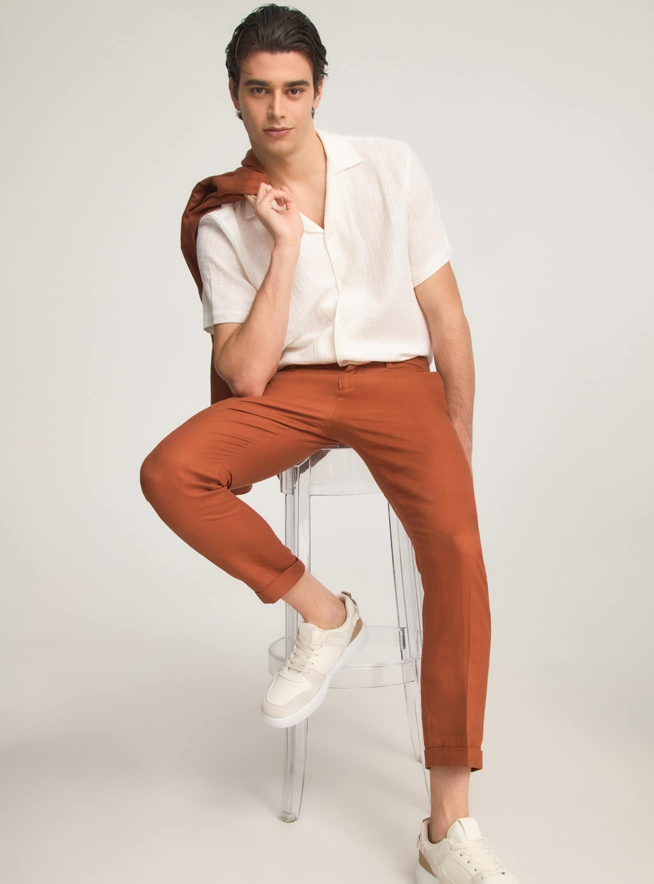 Pantaloni chino da completo in lino Ruggine Acquista Online Terranova