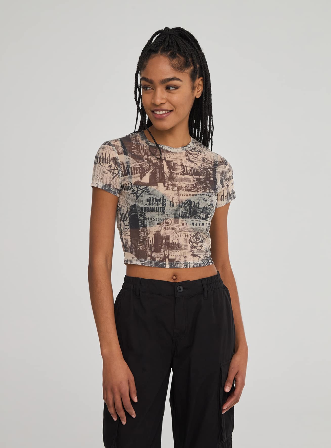 T shirt tulle stampa giornale Avorio Acquista Online Terranova