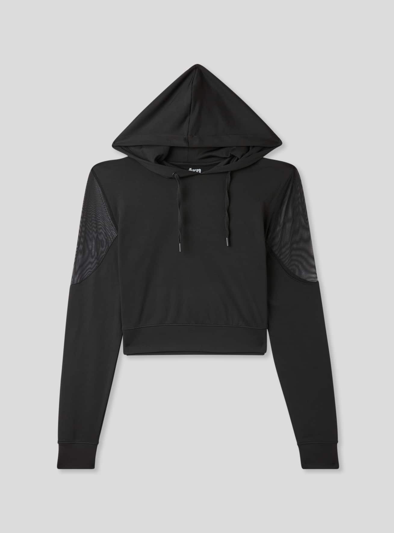 Felpa sportiva con cappuccio e trasparenze sulle spalle