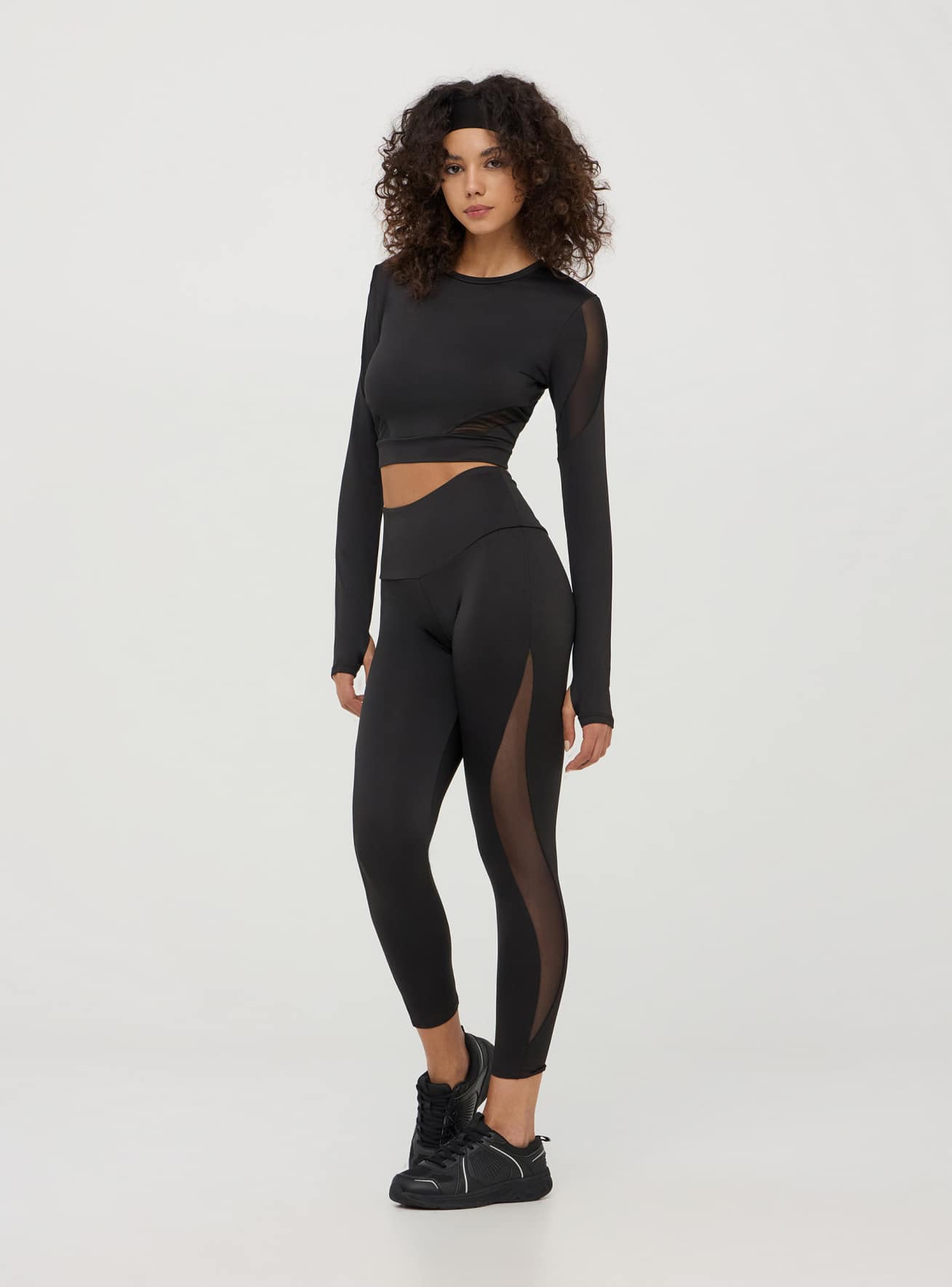 Black Long active leggings with transparent details Buy Online Terranova