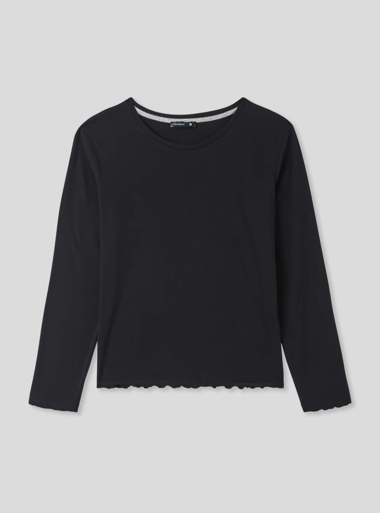 一番の Black Cotton and viscose T-shirt - Buy Online | Terranova トップス
