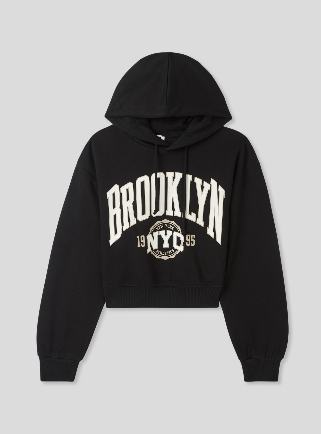 Black Cropped college print hoodie Buy Online Terranova