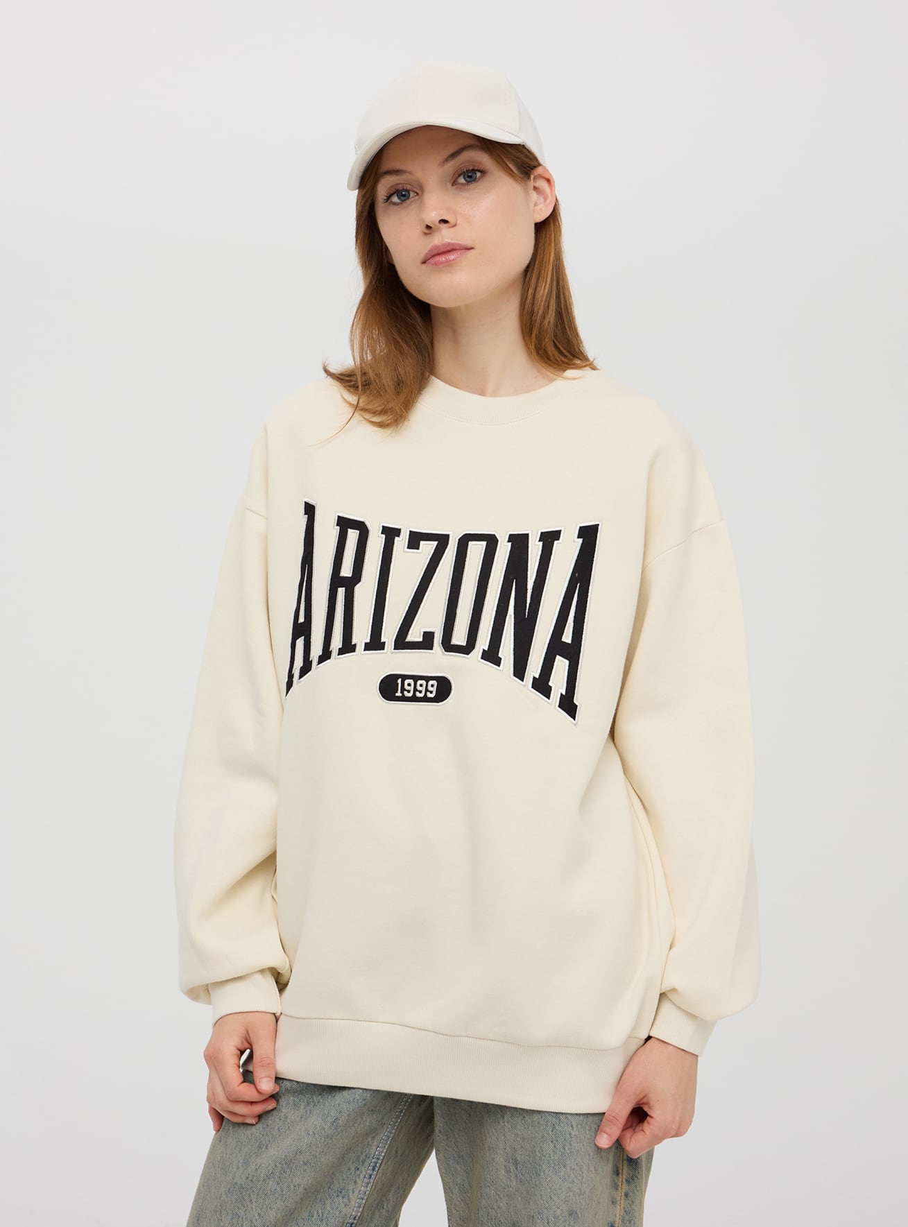 Ivory Oversized sweatshirt with college embroidery Buy Online Terranova