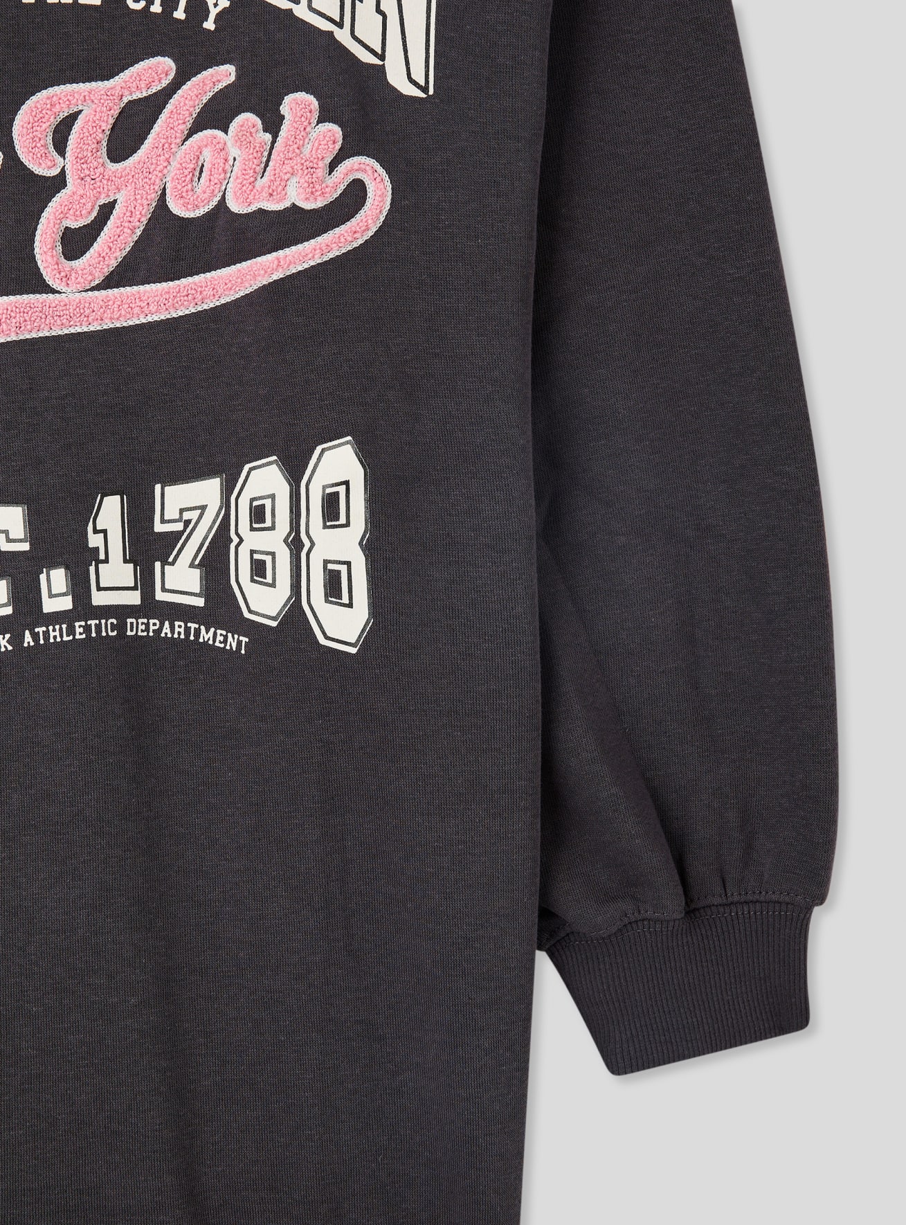 Antracite Hoodie dress with a college print Buy Online Terranova