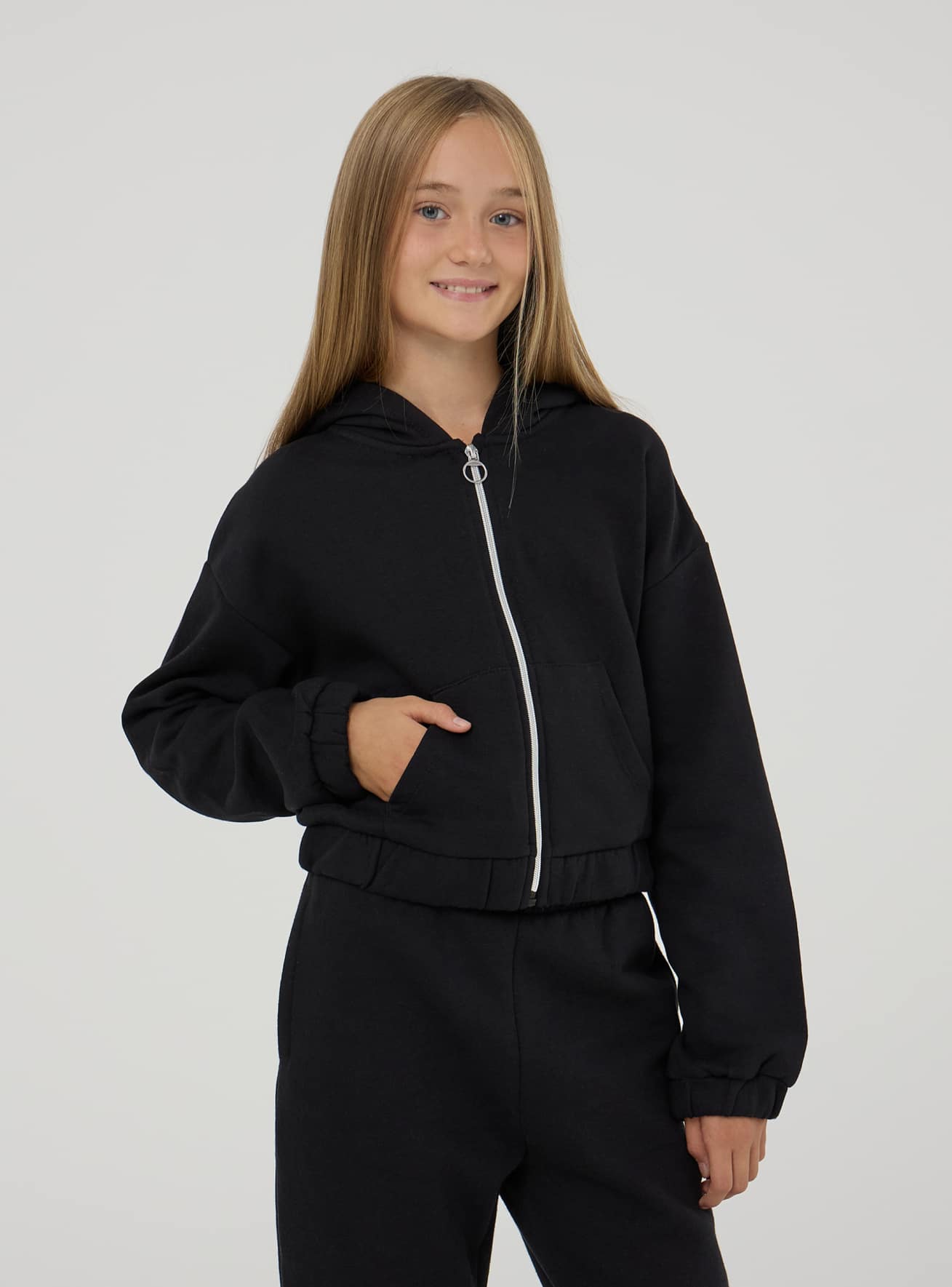 Black Cropped hoodie in heavy fabric Buy Online Terranova