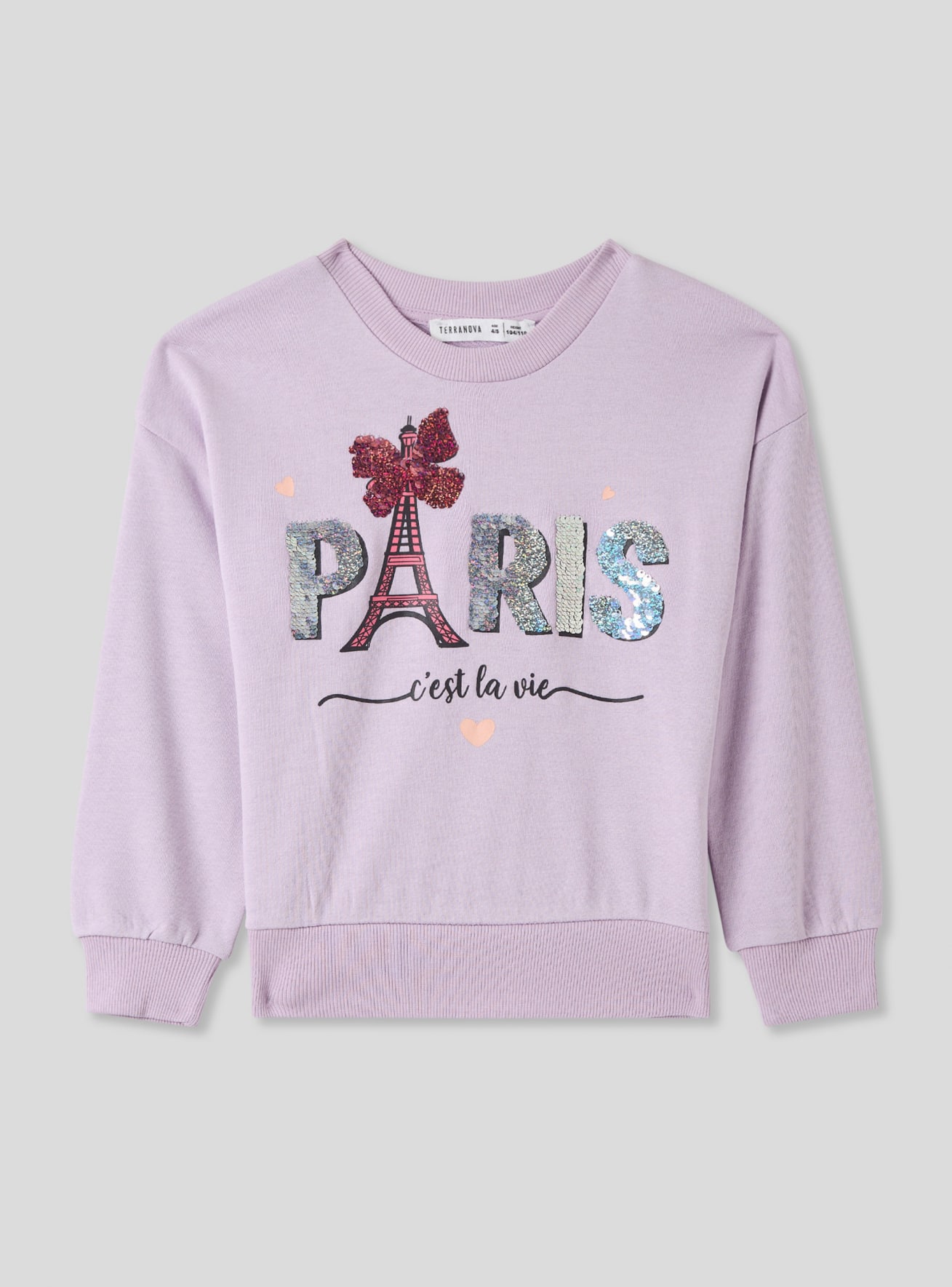 Felpa senza cappuccio con scritta e paillettes reversibili lilla Terranova
