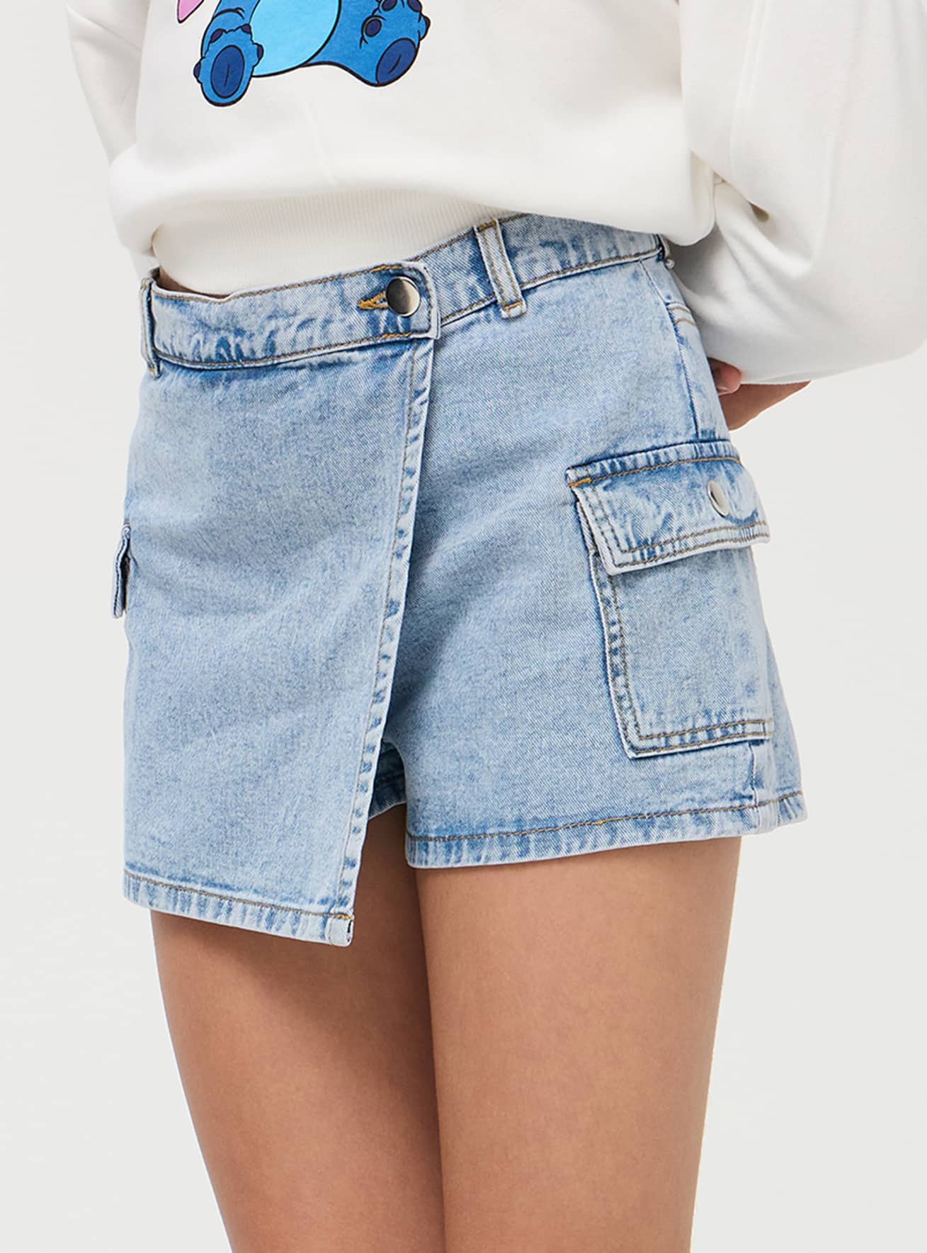 Skort a portafoglio di jeans var blu denim medio Terranova