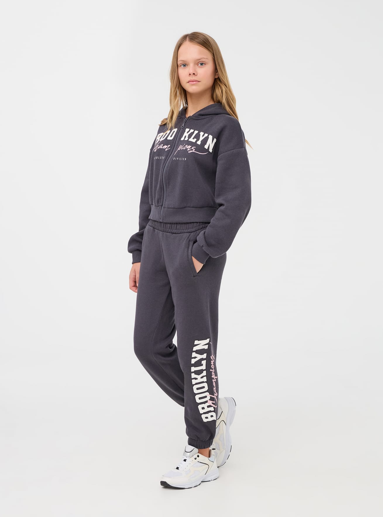 Antracite College print tracksuit bottoms in heavy fabric Buy Online Terranova
