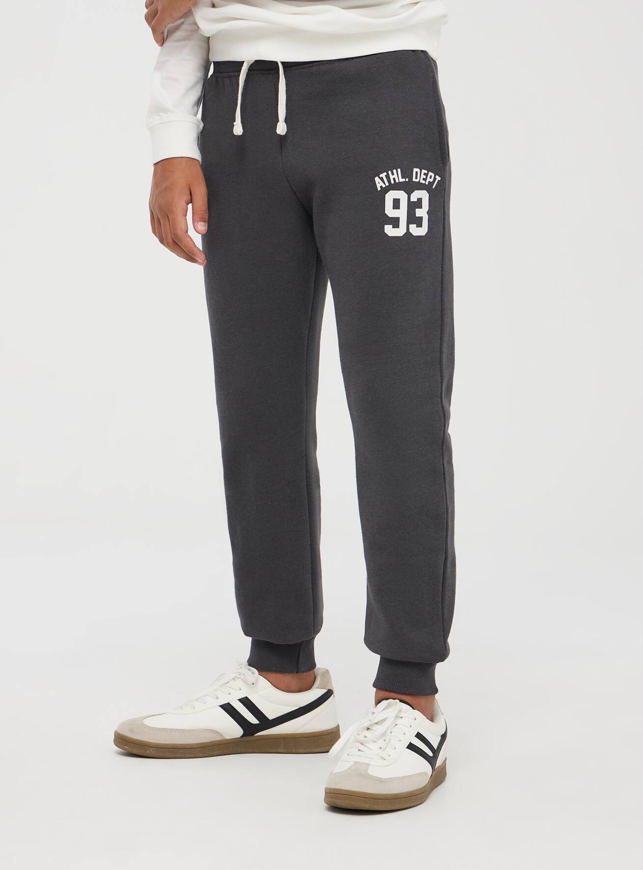 Gunmetal grey Sporty print tracksuit bottoms in heavy fabric Buy Online Terranova