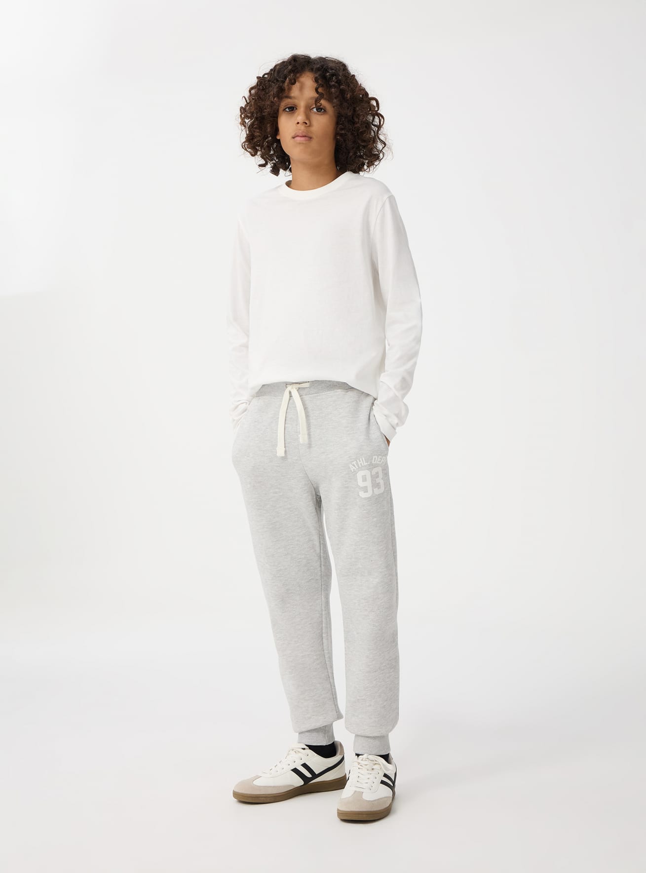Light grey melange Sporty print tracksuit bottoms in heavy fabric Buy Online Terranova
