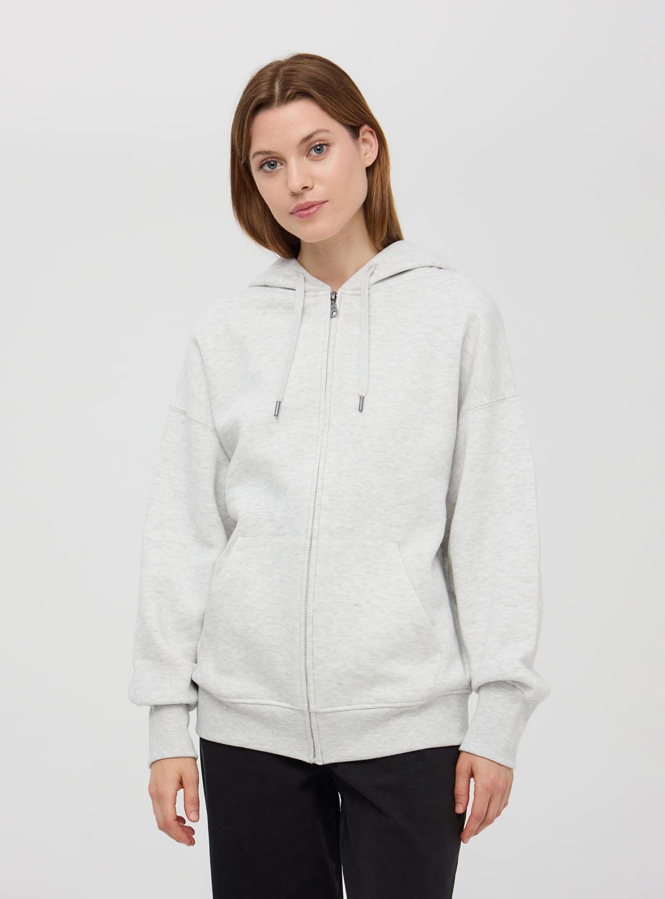 Felpa pesante maxi con cappuccio e zip a tinta unita avorio melange Terranova