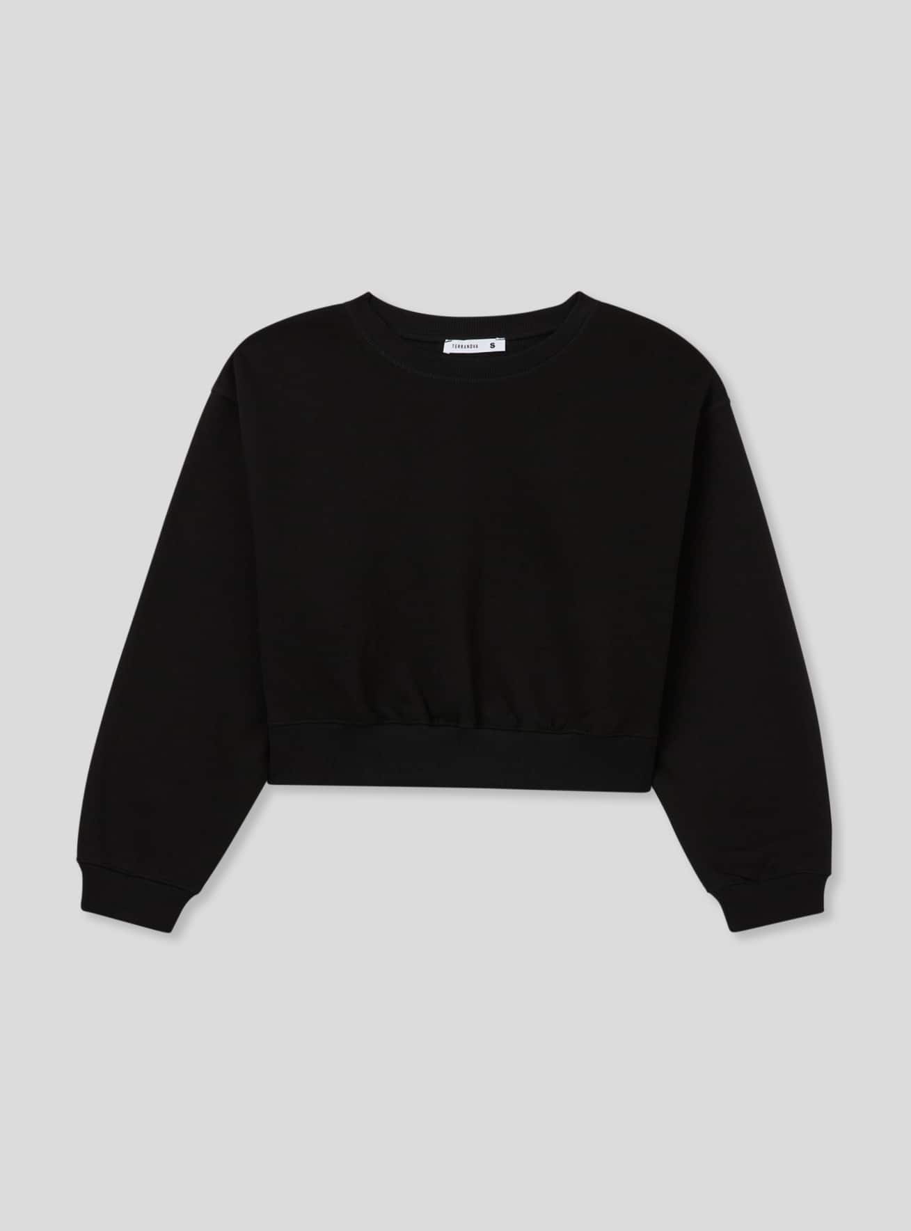 Black cropped crew neck sweater on sale