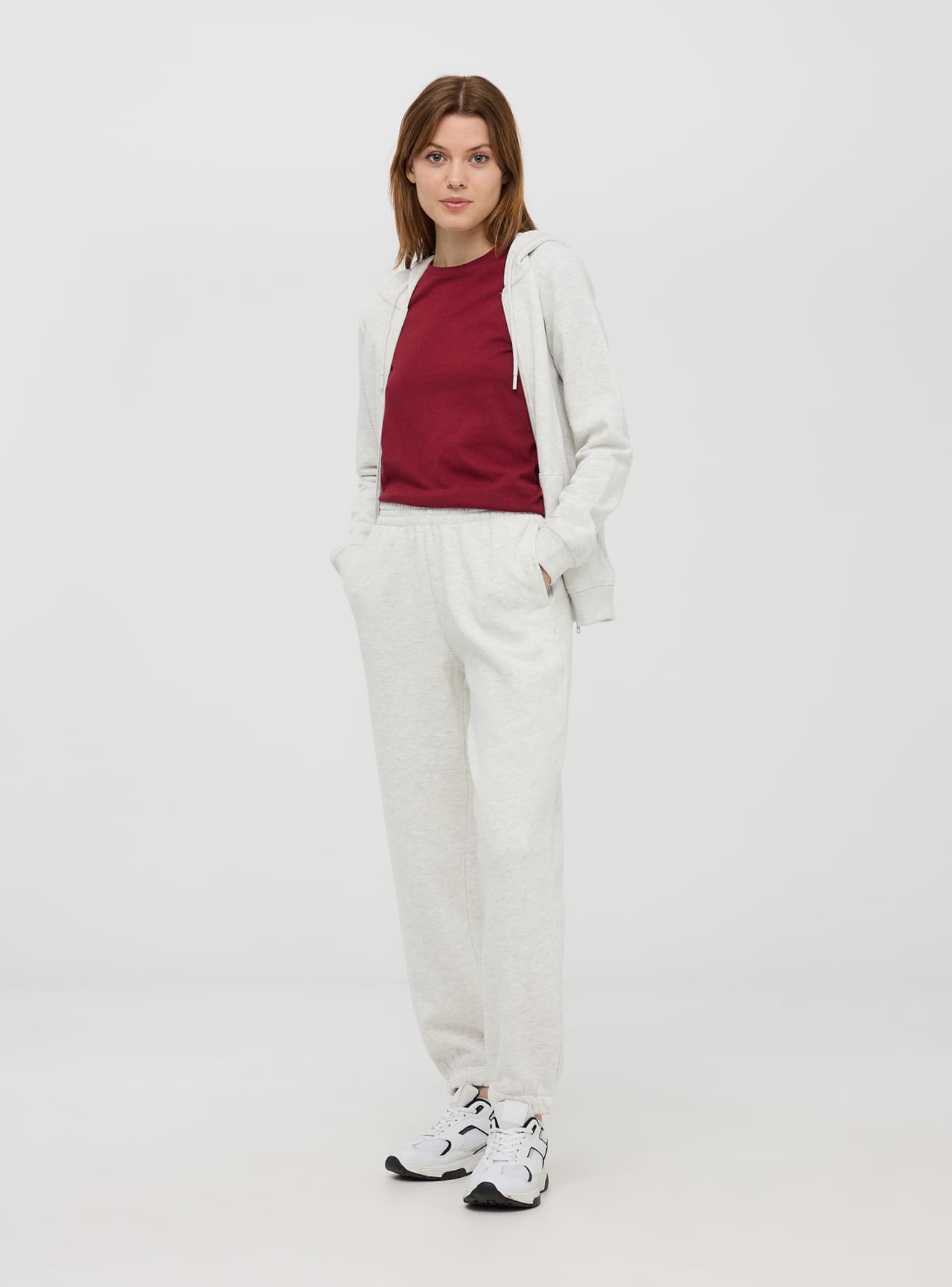 Pantaloni tuta pesanti a vita alta avorio melange Terranova