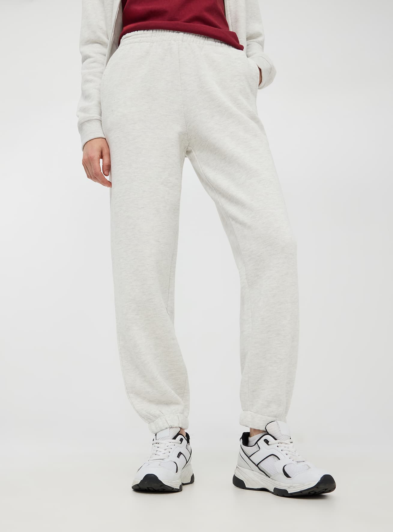 Ivory melange High waisted tracksuit bottoms in heavy fabric Buy Online Terranova