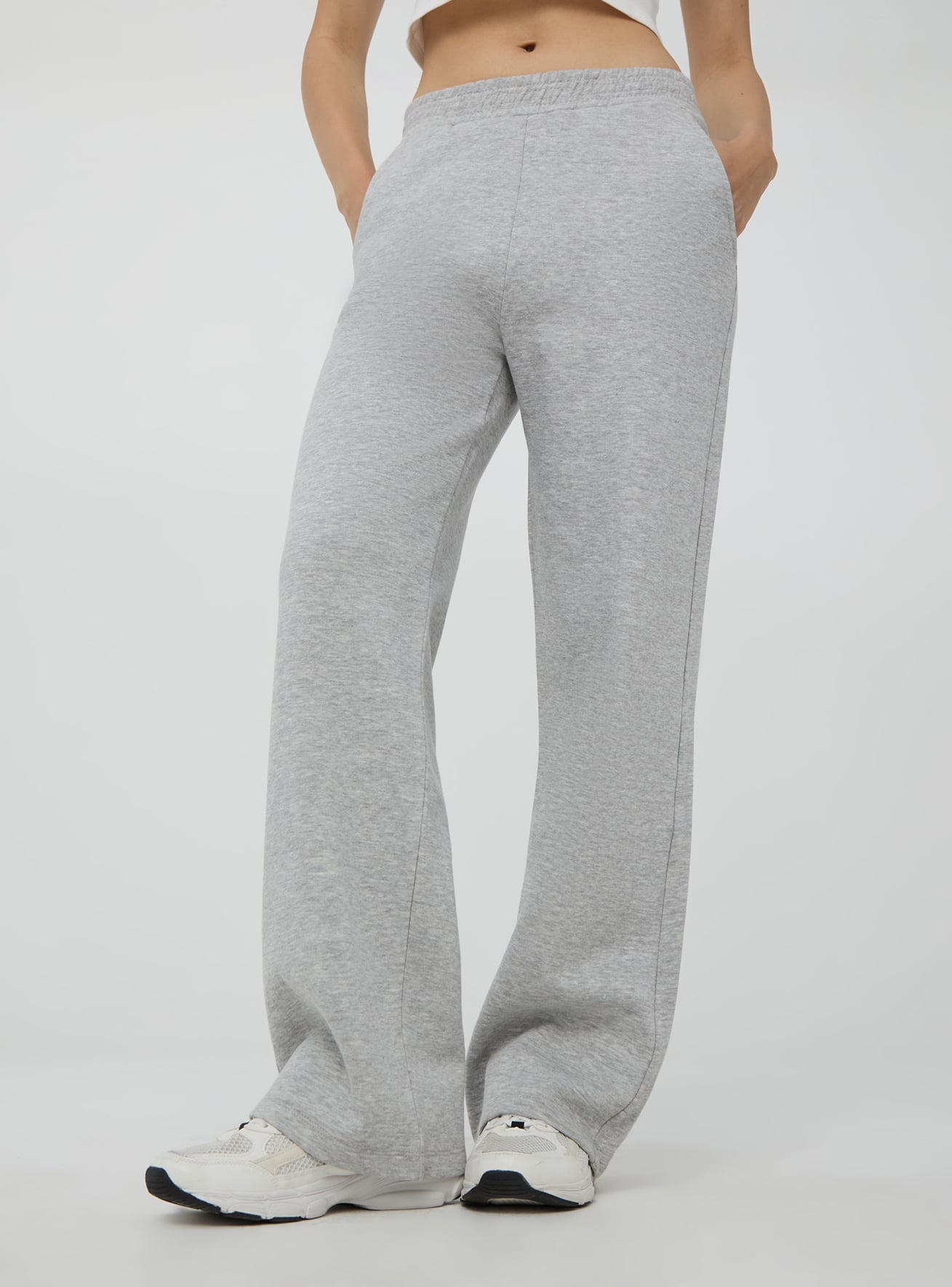 Light grey melange Wide leg tracksuit bottoms in heavy fabric Buy Online Terranova