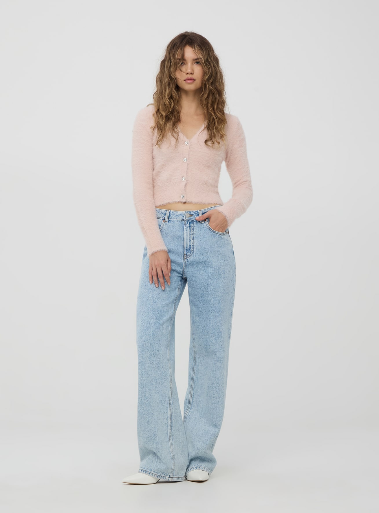 Light blue denim Wide-leg acid wash jeans - Buy Online | Terranova