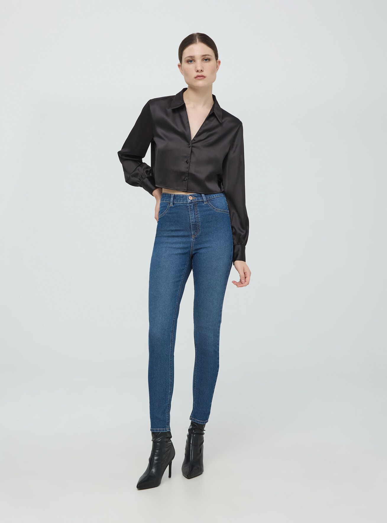 Dark blue denim High waisted dark skinny jeggings Buy Online Terranova