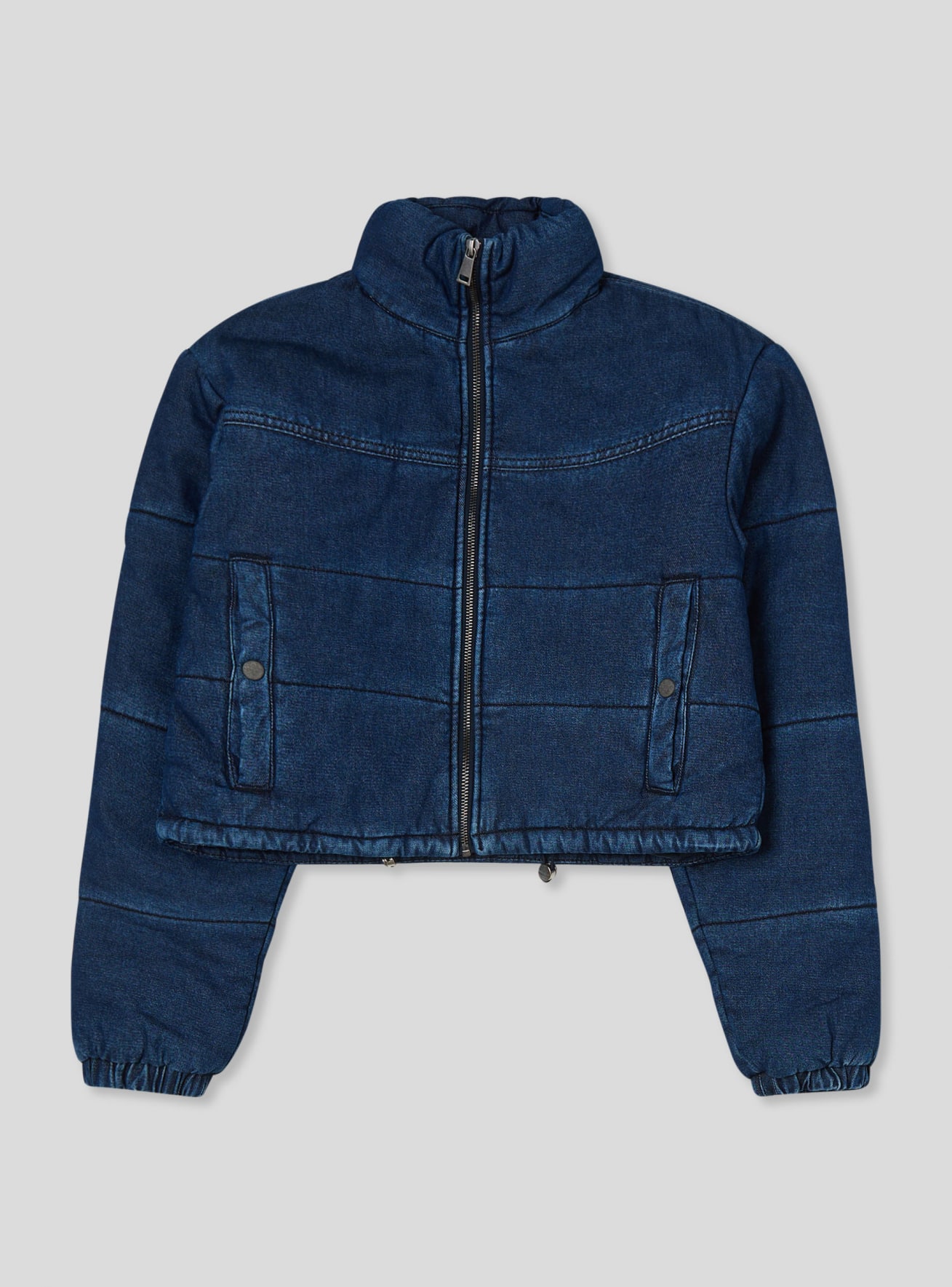 Giubbotto imbottito crop in denim con collo alto