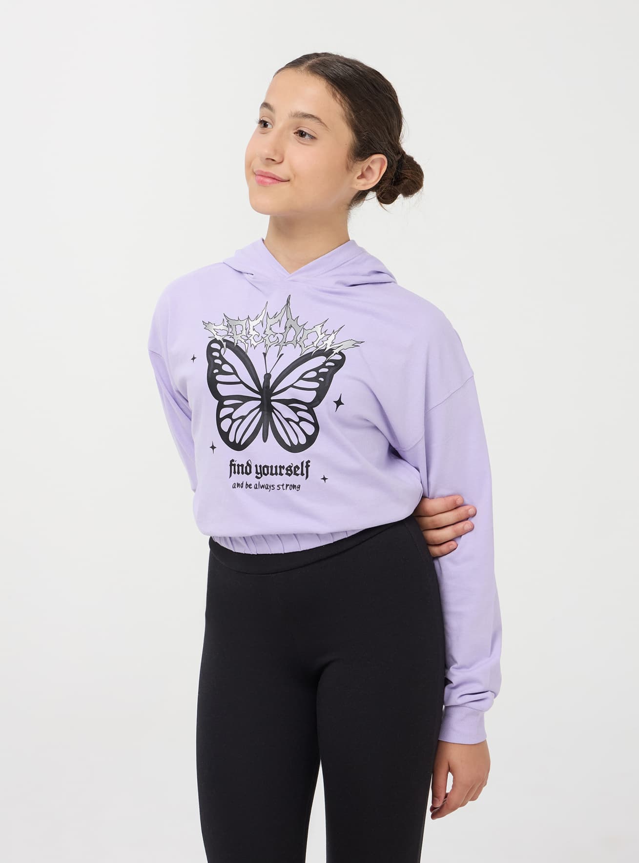 lilla dark Cropped butterfly print hoodie Buy Online Terranova