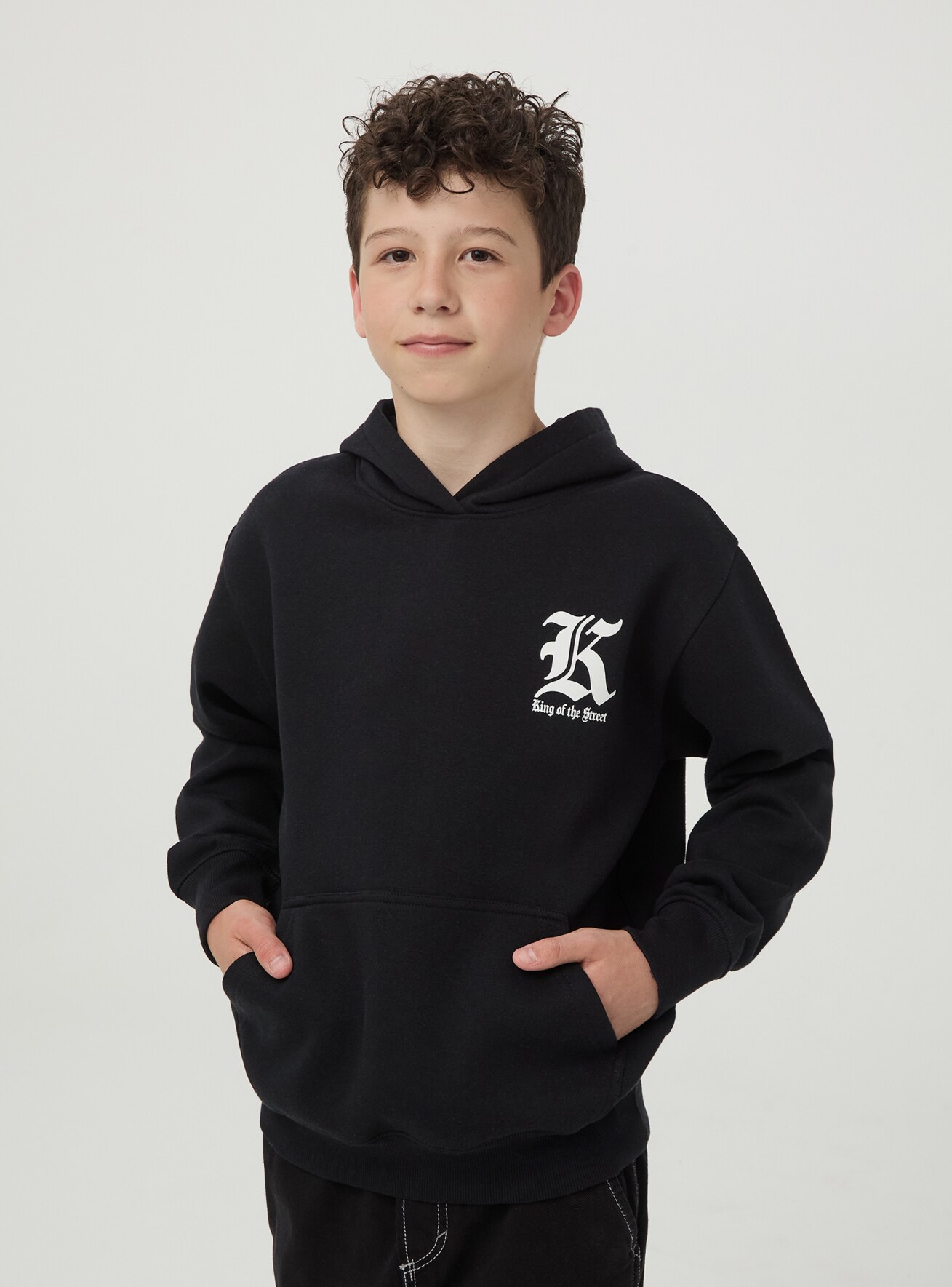 Black Hoodie with a gothic print on the front back Buy Online Terranova