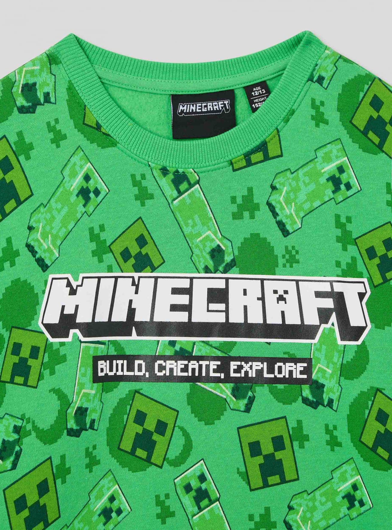 Felpa pesante senza cappuccio con stampa Minecraft Verde Acquista Online Terranova