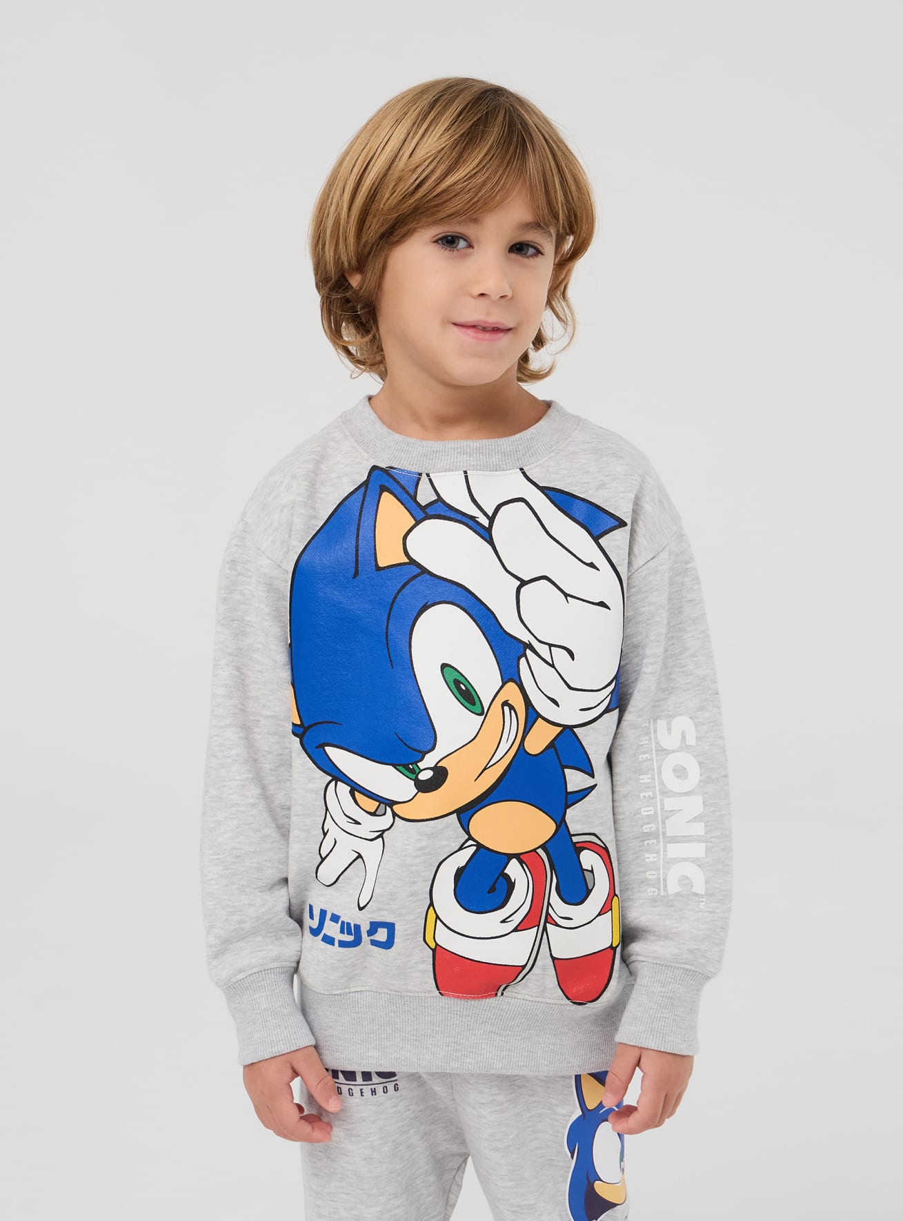 Light grey melange Sonic print sweatshirt in heavy fabric Buy Online Terranova