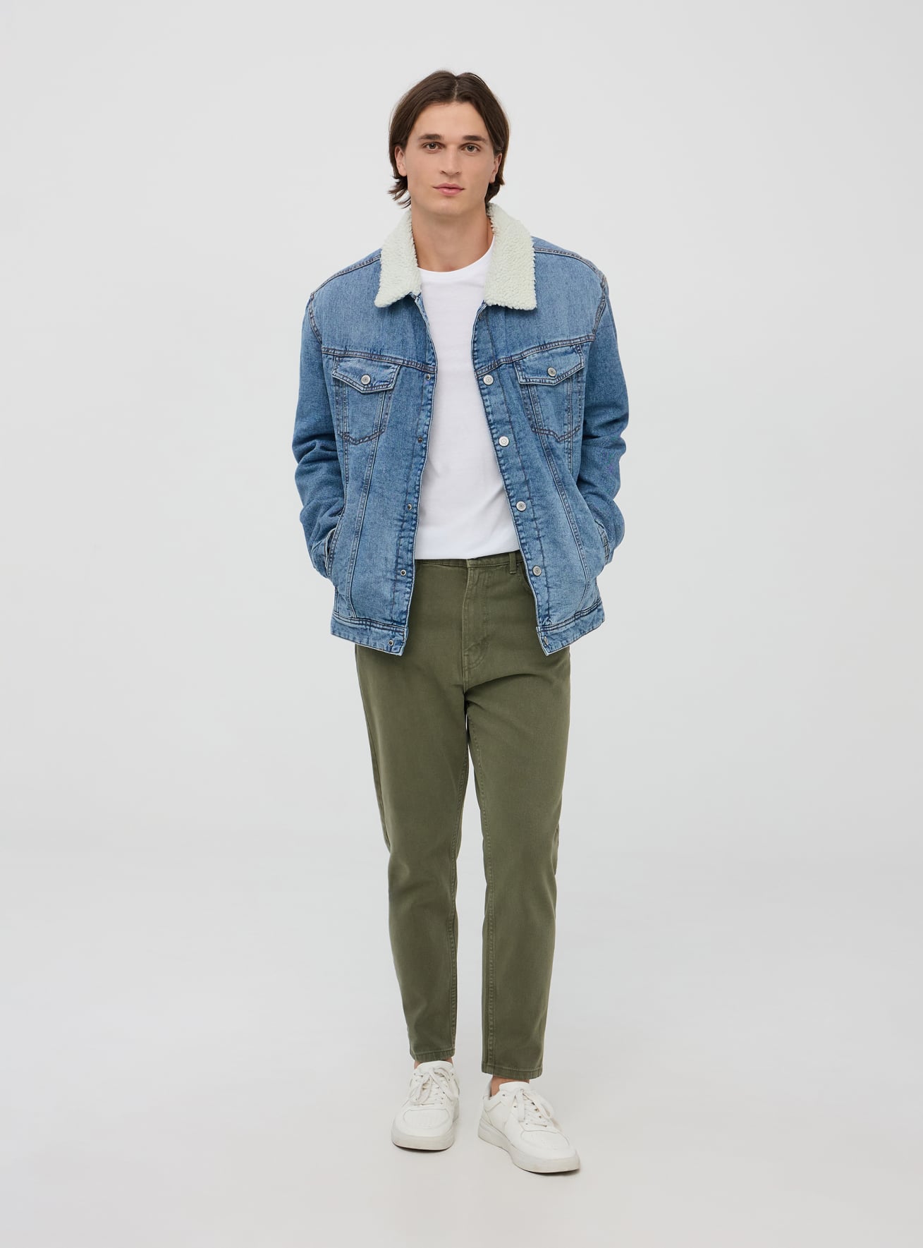 Giacca in jeans con imbottitura in sherpa blu denim medio Terranova
