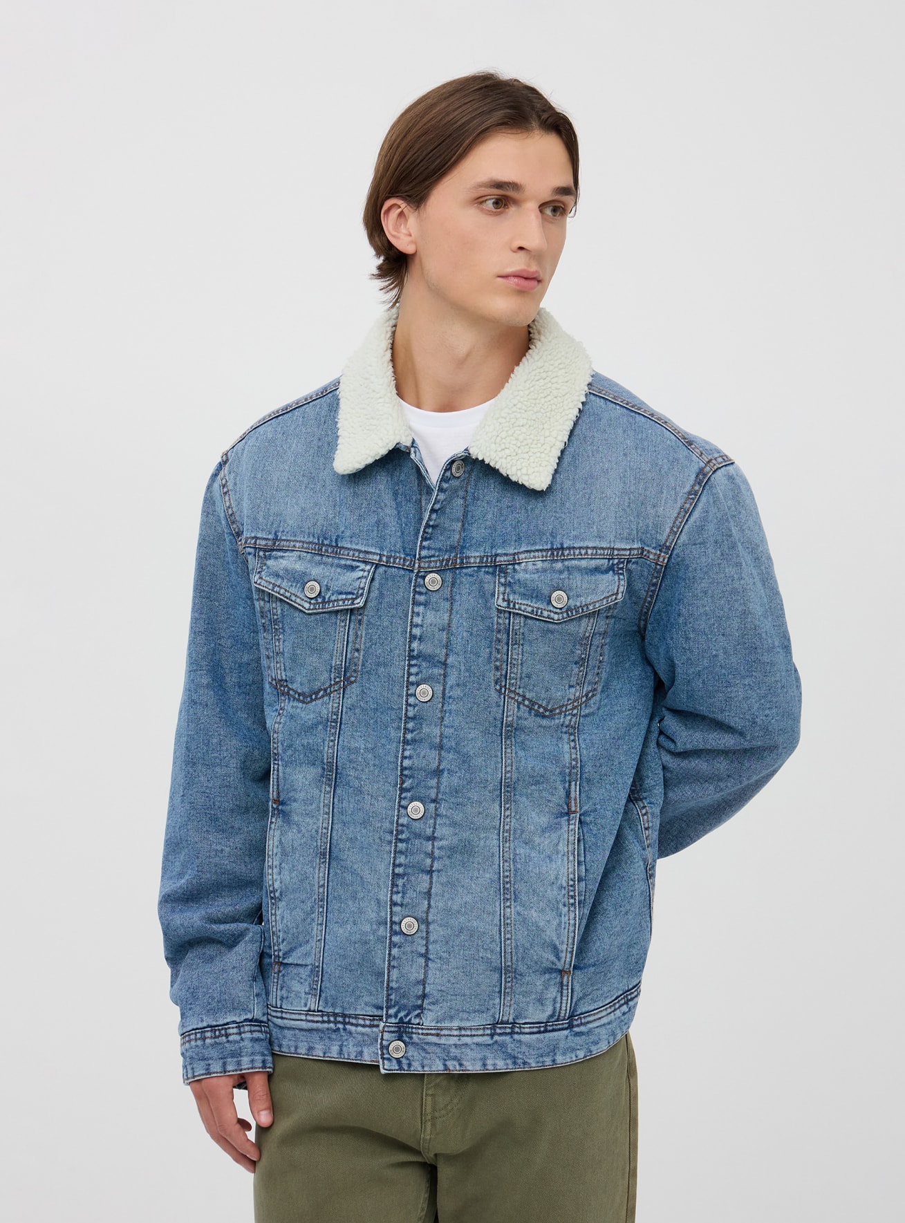 Giacca in jeans con imbottitura in sherpa Blu denim medio Acquista Online Terranova