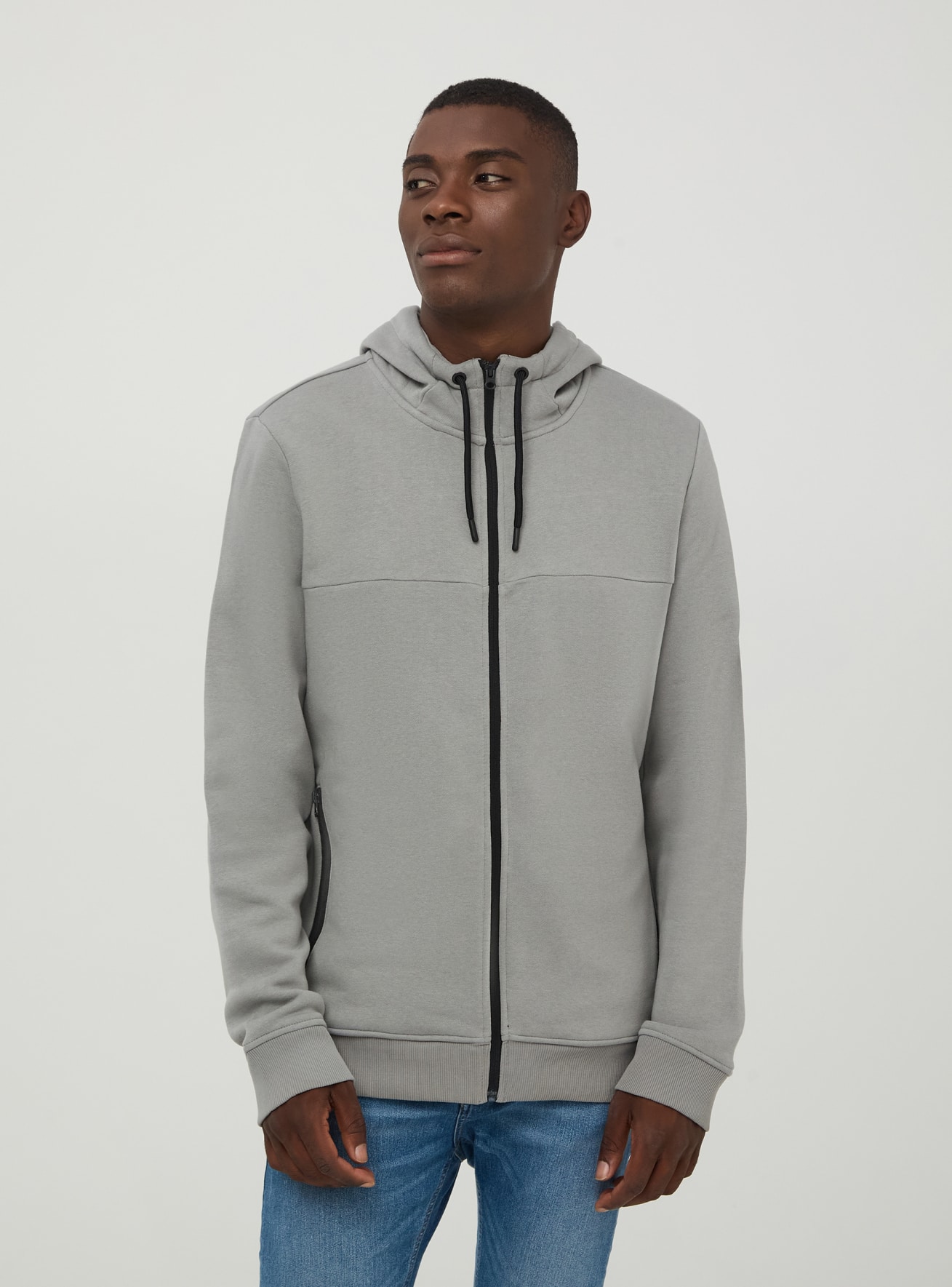 Felpa con cappuccio e zip in tessuto tecnico grigio piombo Terranova