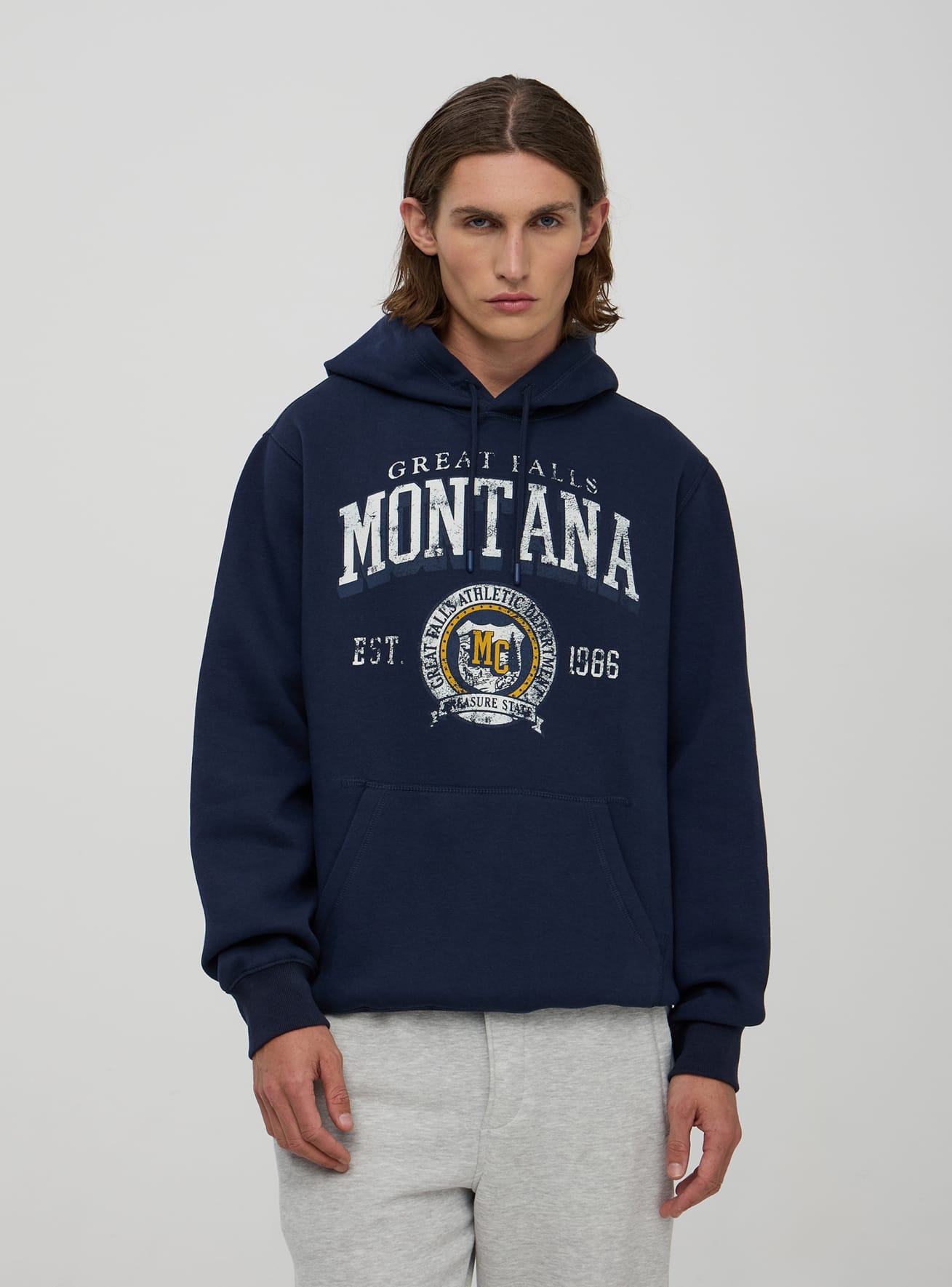 Felpa con cappuccio e stampa sport blu navy Terranova