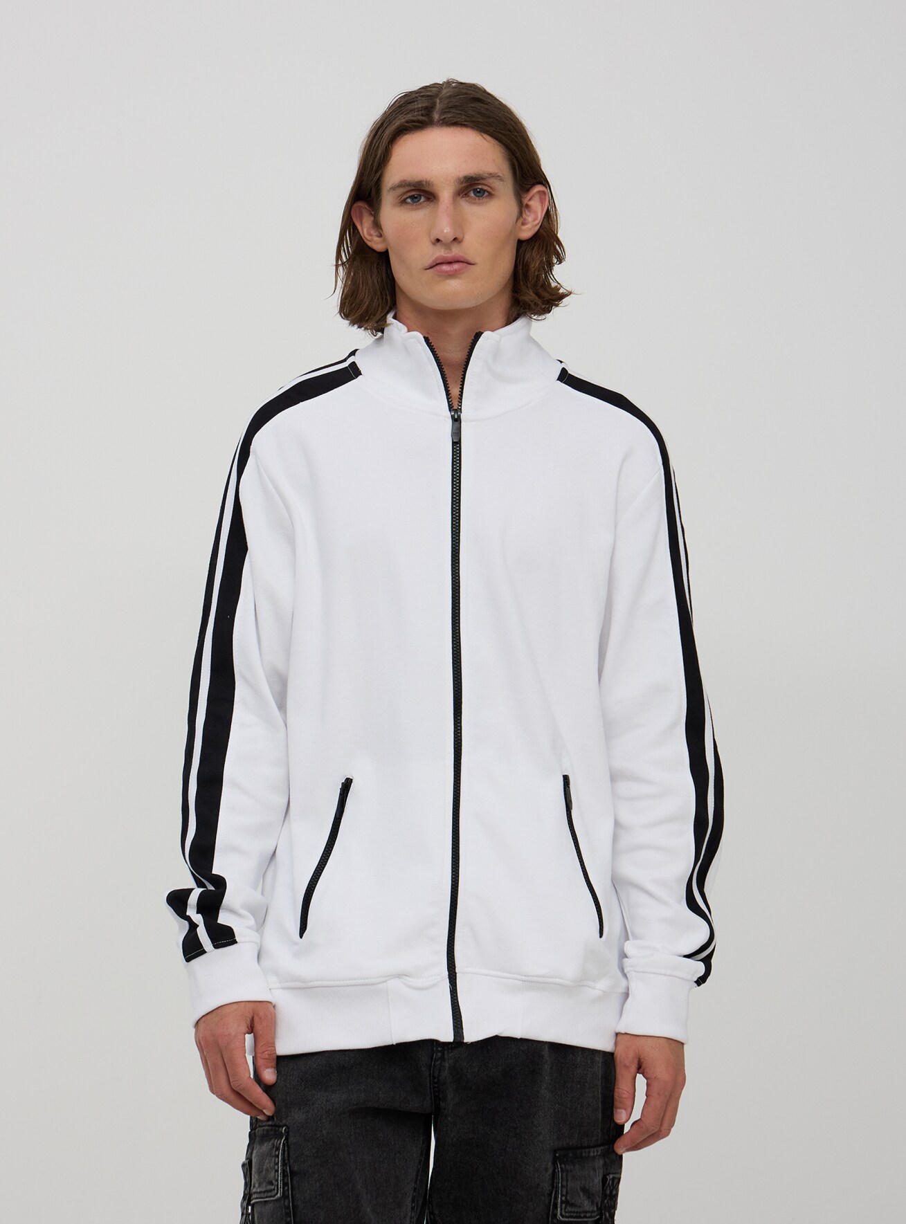 Optical white Zipped fleece jacket with stripes - Buy Online | Terranova