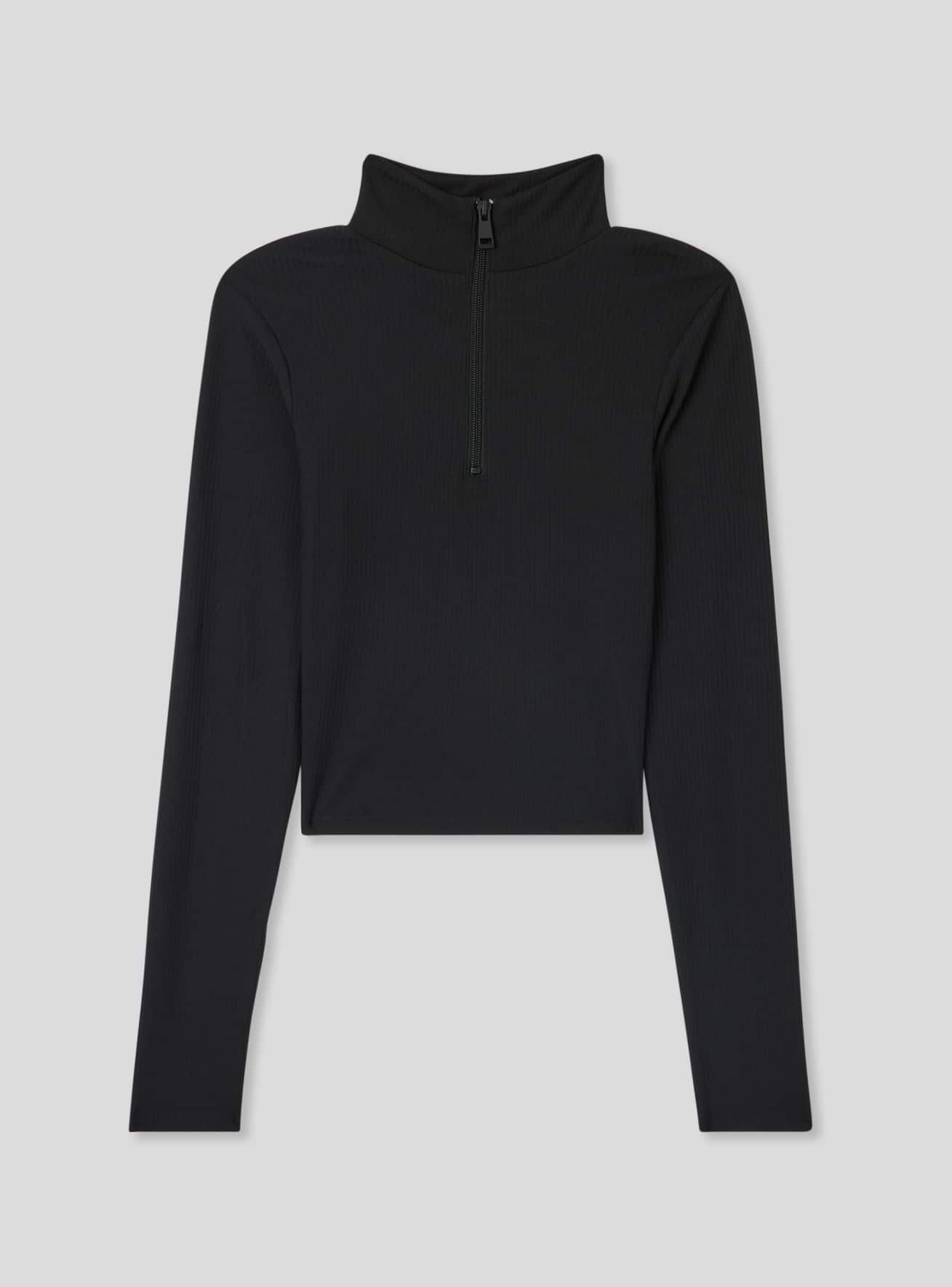 Black Ribbed half-zip T-shirt - Buy Online | Terranova